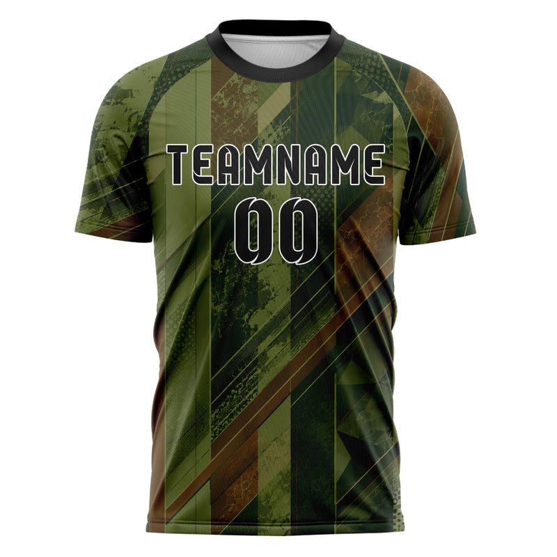 Olivgruen erdiges Streifen vertikale Baender Design 13-0020 individuelles Fußballtrikot front