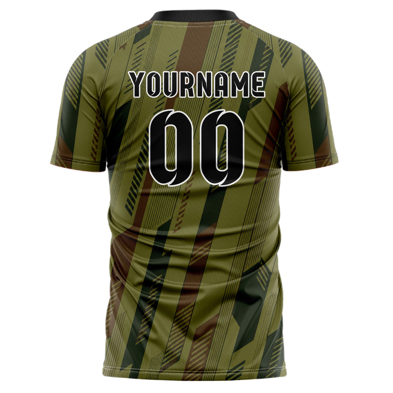 Olivgruen erdiges Streifen vertikale Baender Design 13-0110 individuelles Fußballtrikot back
