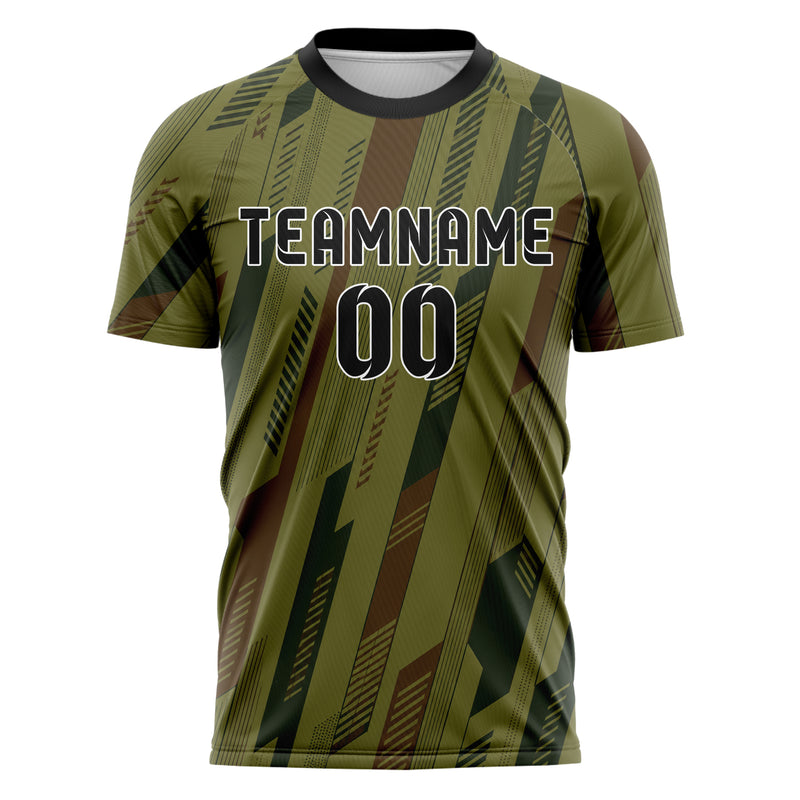 Olivgruen erdiges Streifen vertikale Baender Design 13-0110 individuelles Fußballtrikot front