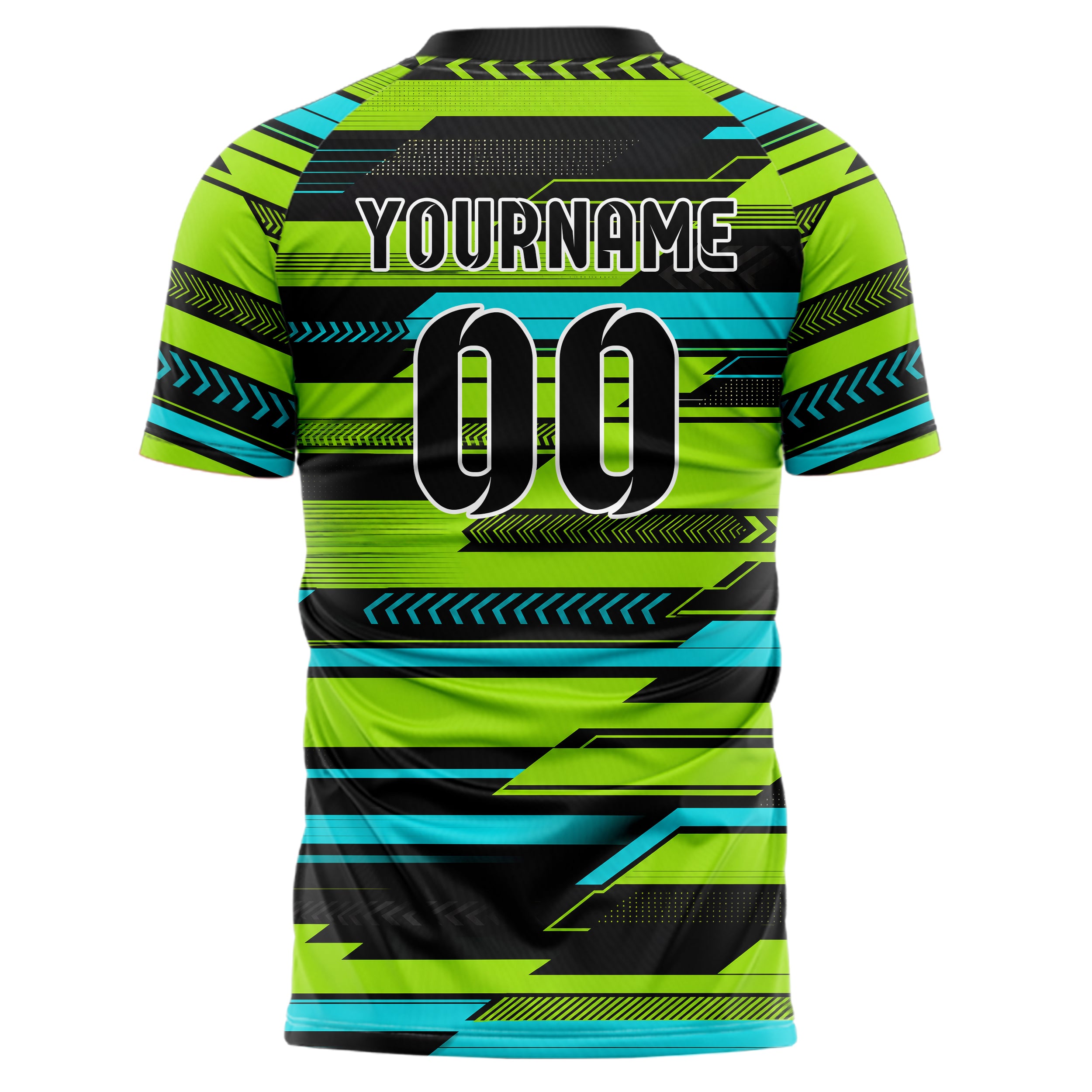 Neongruen lebendiges Streifen horizontale Baender Design 13-0003 individuelles Fußballtrikot back