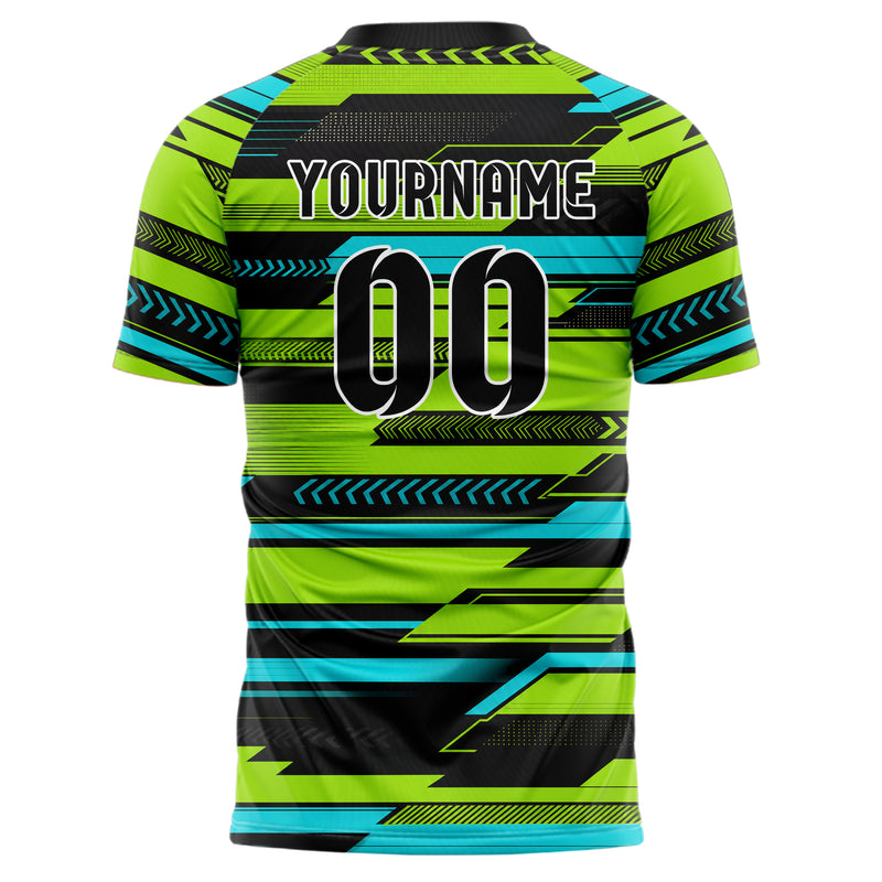 Neongruen lebendiges Streifen horizontale Baender Design 13-0003 individuelles Fußballtrikot back