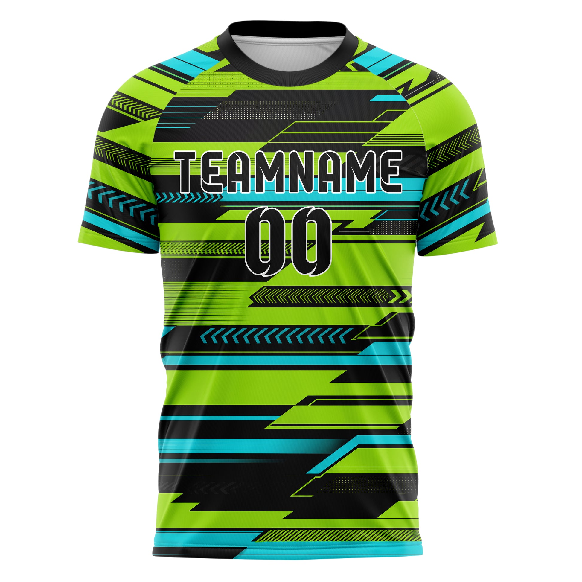 Neongruen lebendiges Streifen horizontale Baender Design 13-0003 individuelles Fußballtrikot front