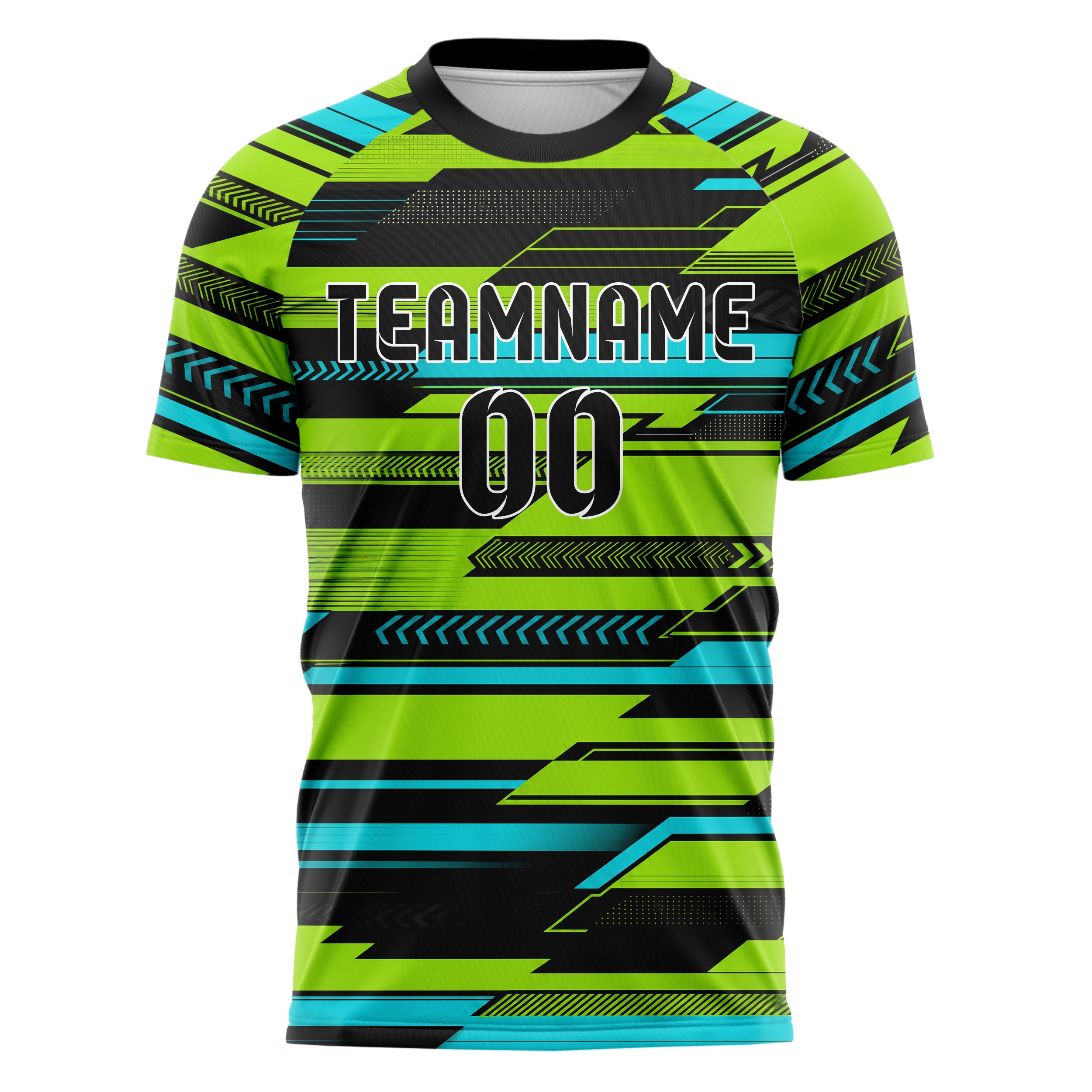 Neongruen lebendiges Streifen horizontale Baender Design 13-0003 individuelles Fußballtrikot front