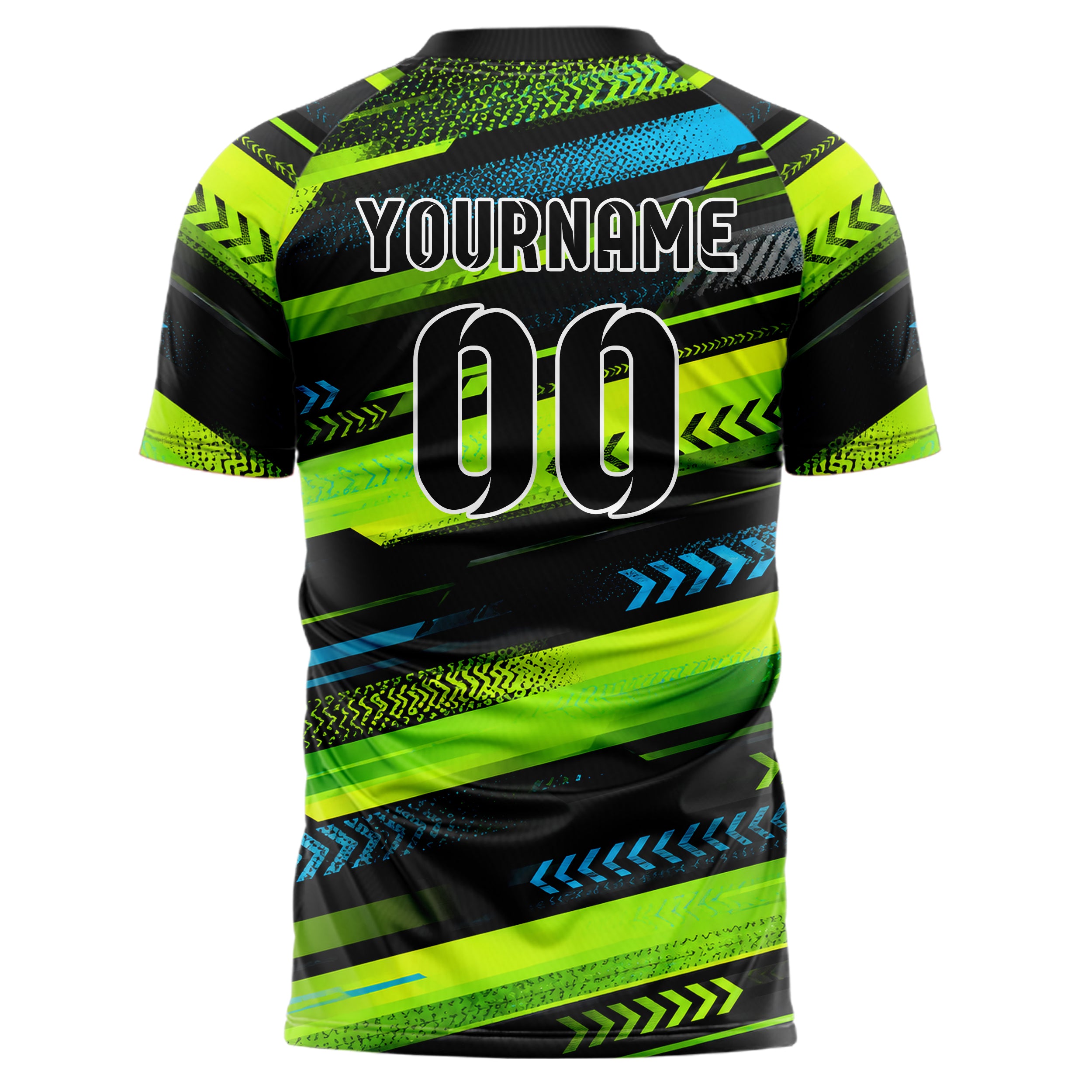 Neongruen lebendiges Streifen horizontale Baender Design 13-0075 individuelles Fußballtrikot back