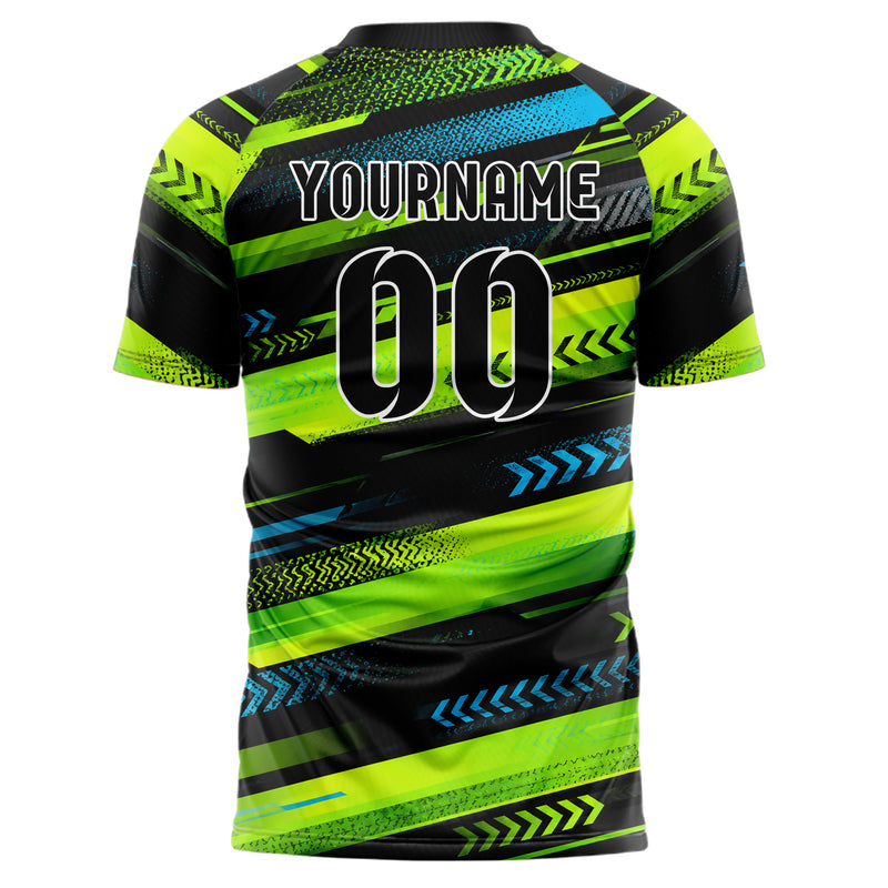 Neongruen lebendiges Streifen horizontale Baender Design 13-0075 individuelles Fußballtrikot back
