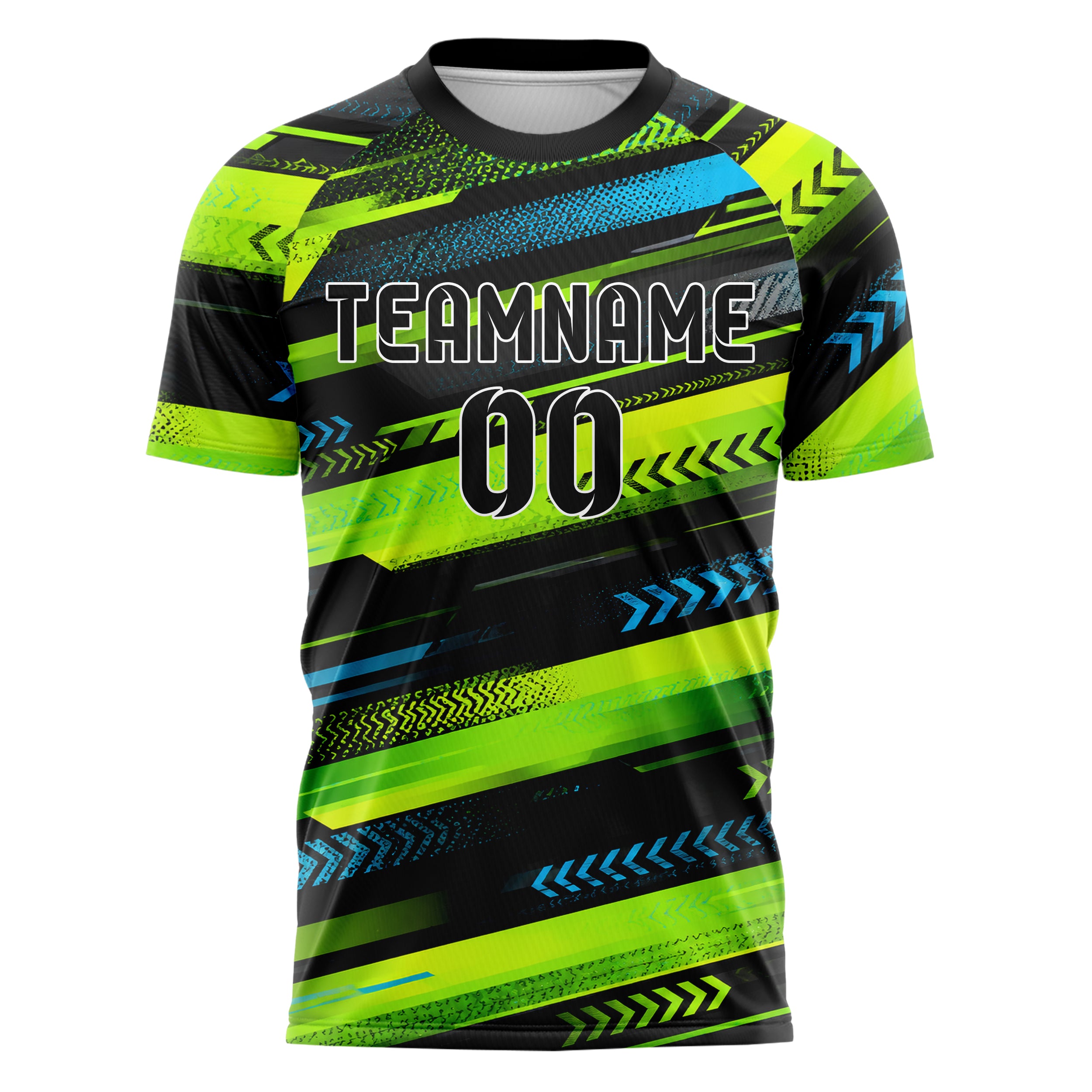 Neongruen lebendiges Streifen horizontale Baender Design 13-0075 individuelles Fußballtrikot front
