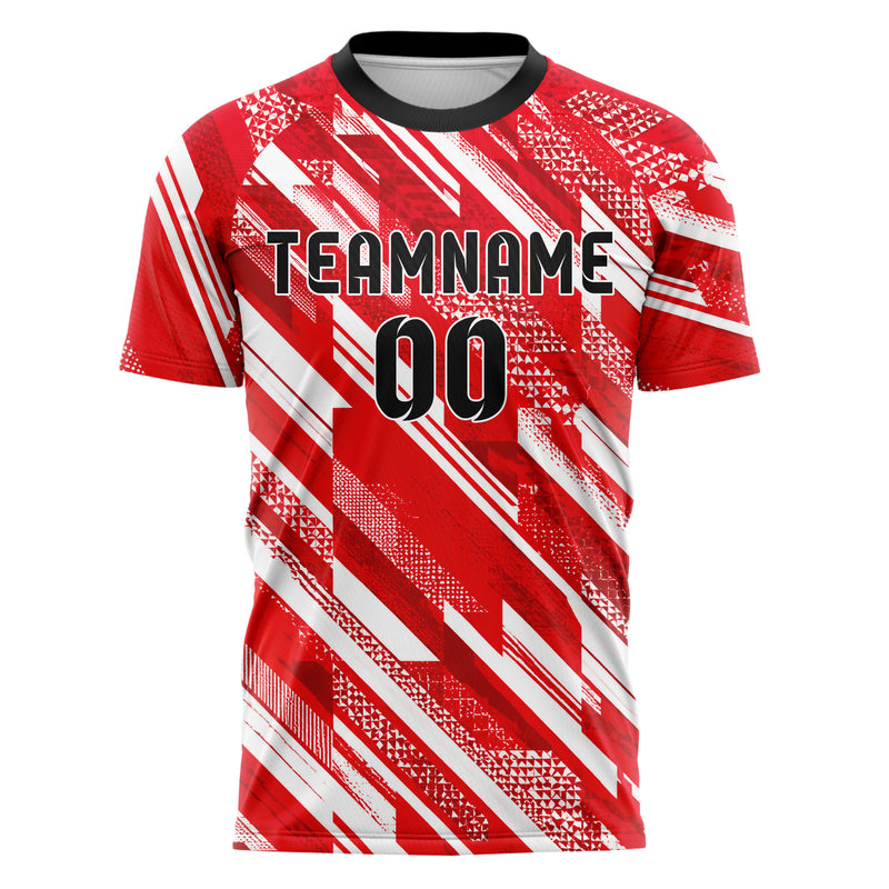Rot klassisches Streifen interlocking diagonal Grid Design 13-0016 individuelles Fußballtrikot front