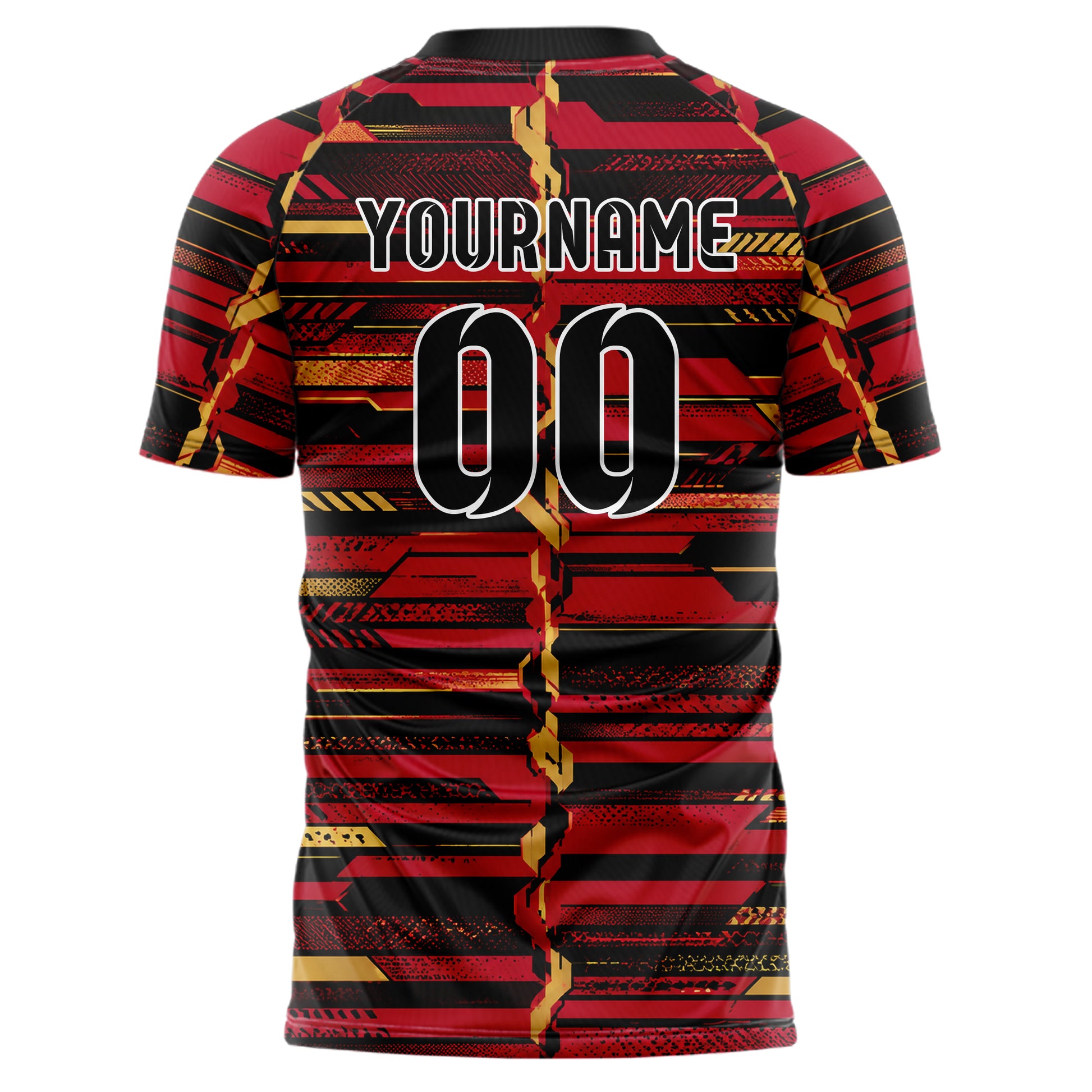 Karmesinrot dunkles Streifen horizontale Baender Design 13-0069 individuelles Fußballtrikot back