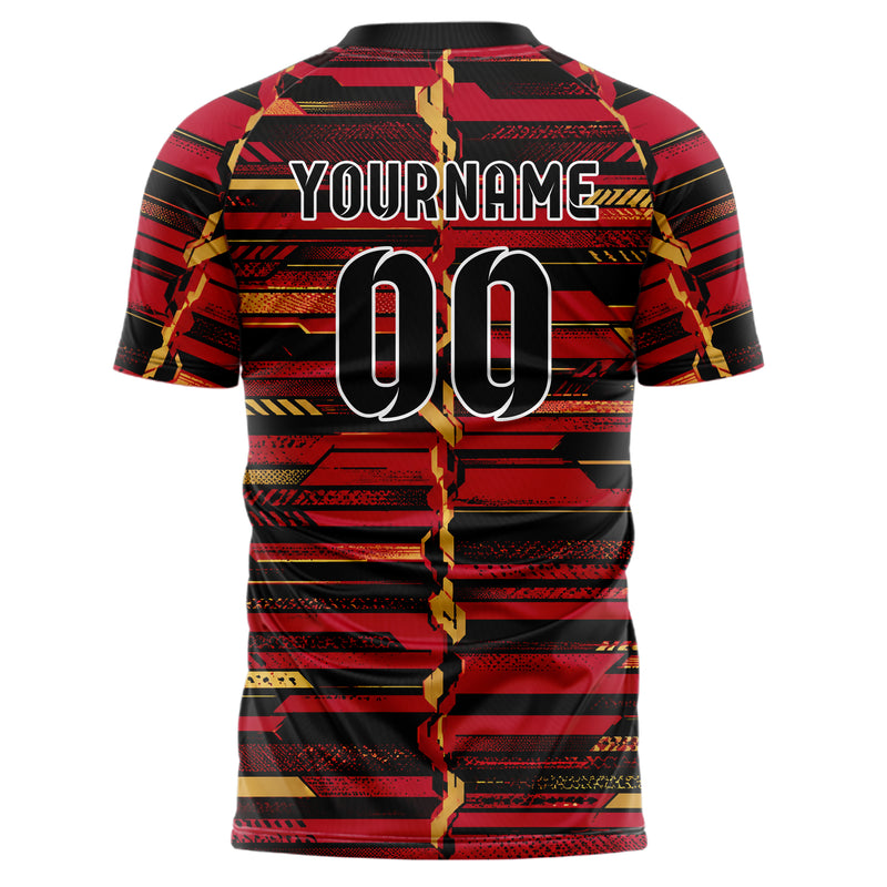 Karmesinrot dunkles Streifen horizontale Baender Design 13-0069 individuelles Fußballtrikot back
