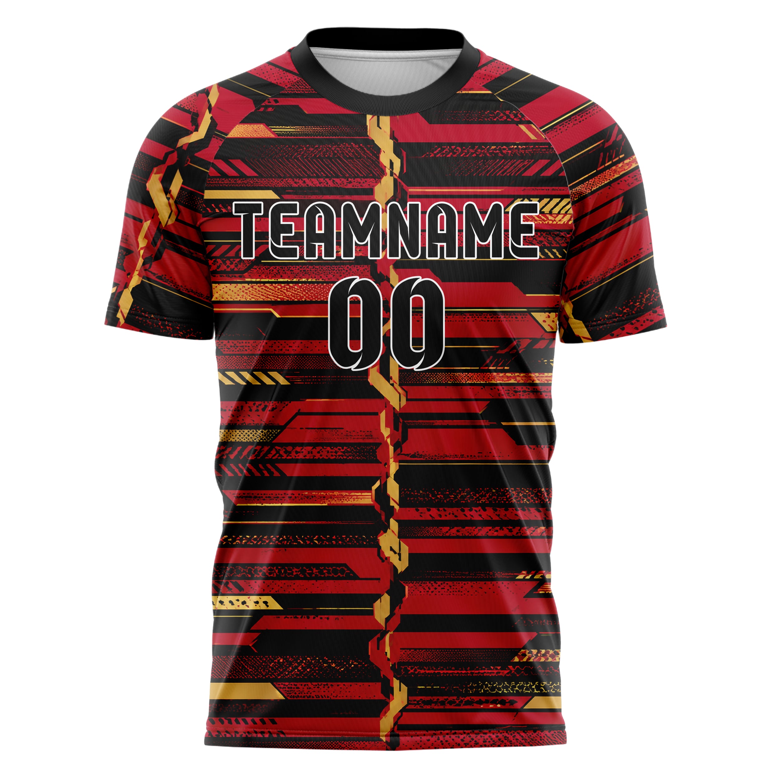 Karmesinrot dunkles Streifen horizontale Baender Design 13-0069 individuelles Fußballtrikot front