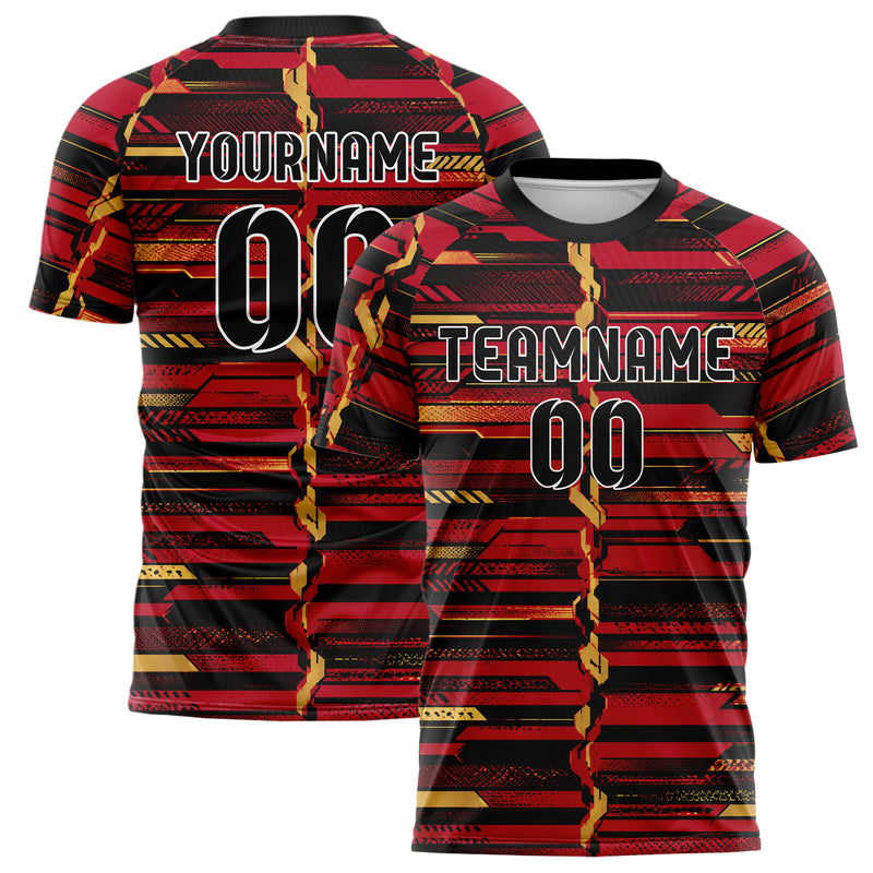 Karmesinrot dunkles Streifen horizontale Baender Design 13-0069 individuelles Fußballtrikot main