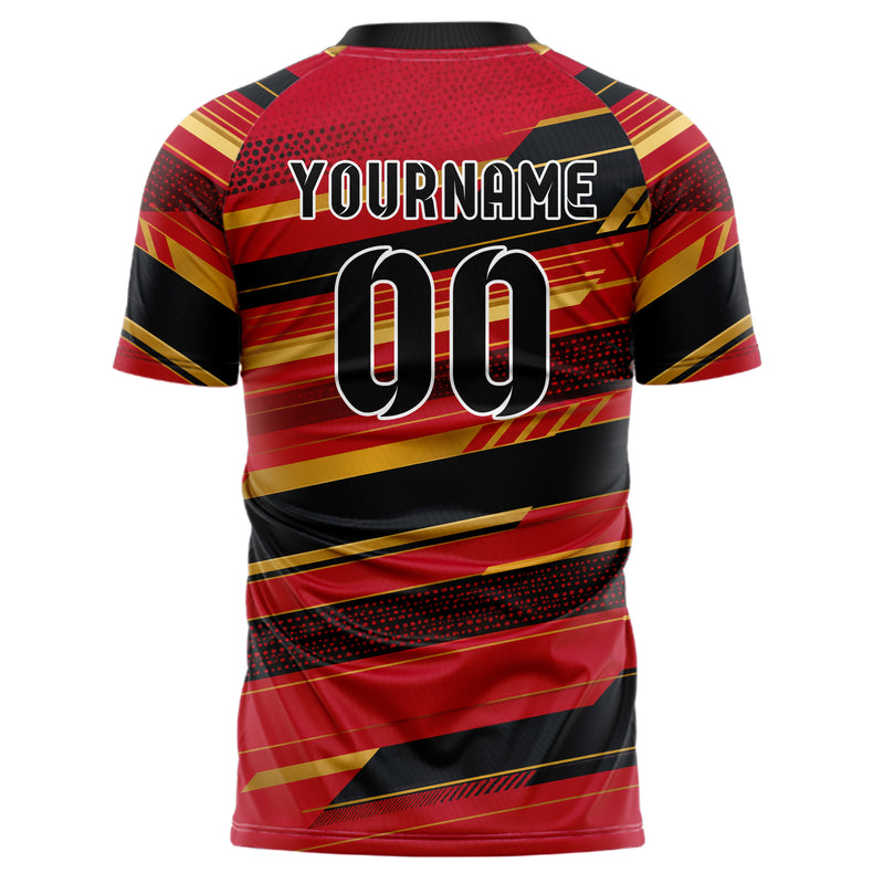 Karmesinrot dunkles Streifen horizontale Baender Design 13-0093 individuelles Fußballtrikot back