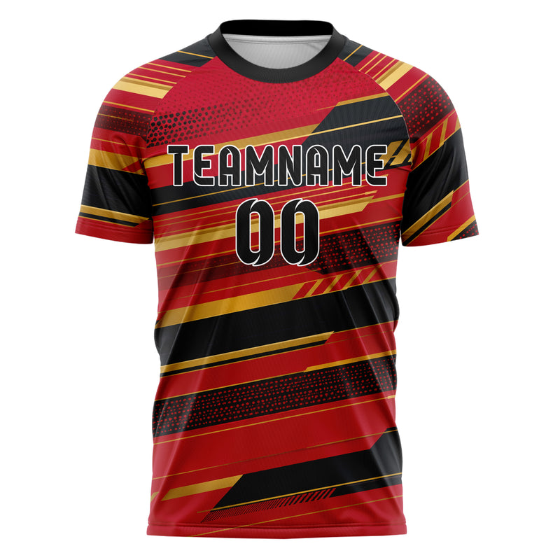 Karmesinrot dunkles Streifen horizontale Baender Design 13-0093 individuelles Fußballtrikot front