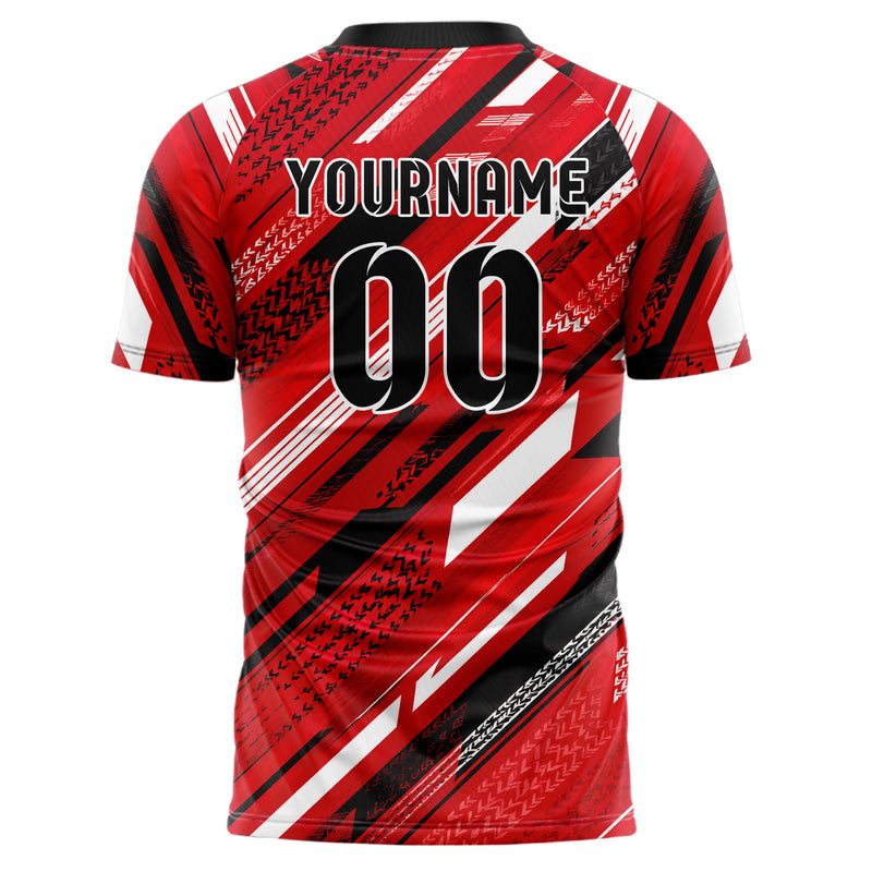 Rot lebendiges Streifen Streifen mit Polygon Akzenten Design 13-0059 individuelles Fußballtrikot back