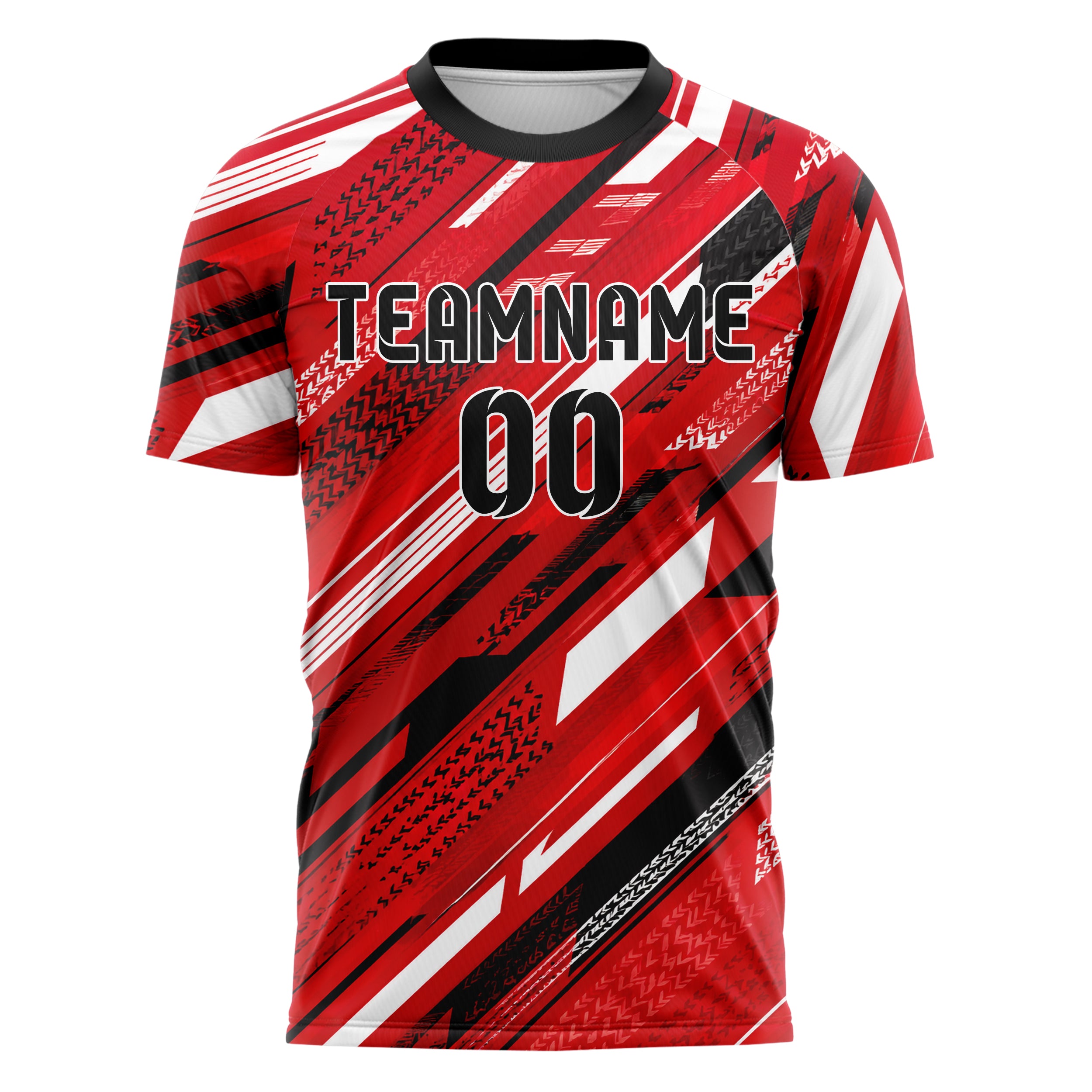 Rot lebendiges Streifen Streifen mit Polygon Akzenten Design 13-0059 individuelles Fußballtrikot front