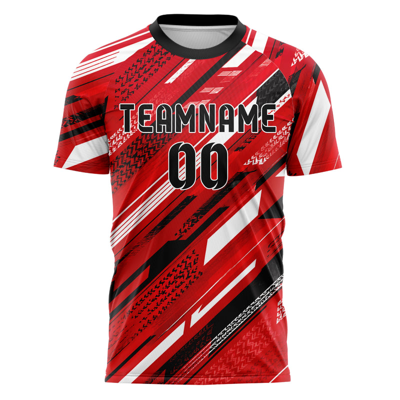 Rot lebendiges Streifen Streifen mit Polygon Akzenten Design 13-0059 individuelles Fußballtrikot front