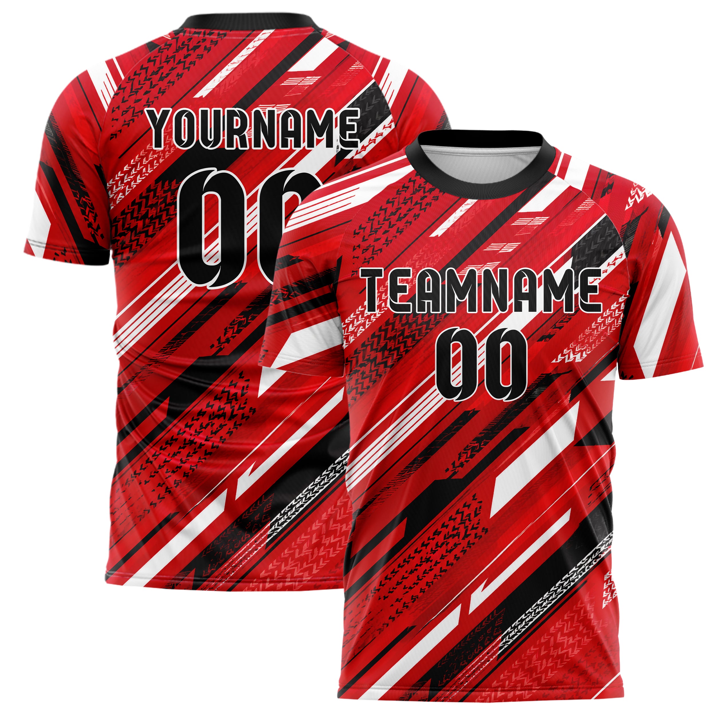 Rot lebendiges Streifen Streifen mit Polygon Akzenten Design 13-0059 individuelles Fußballtrikot main