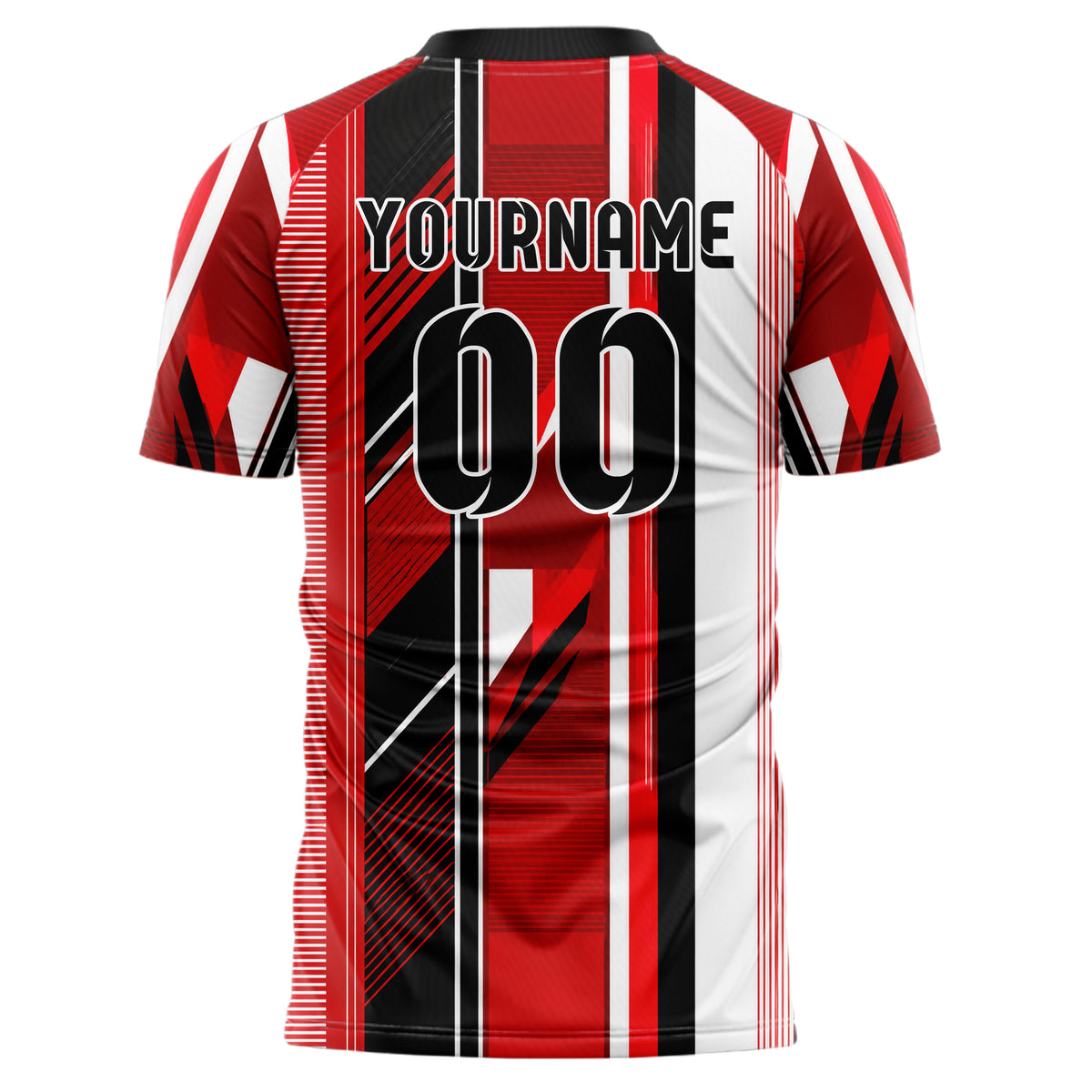 Rot lebendiges Streifen vertikale Baender Design 13-0074 individuelles Fußballtrikot back