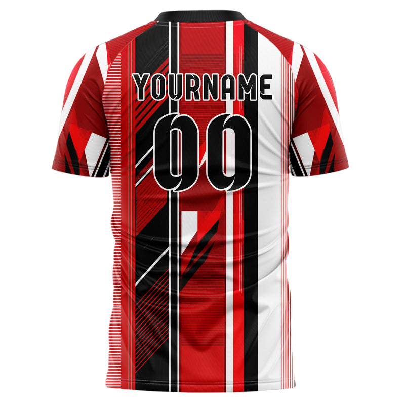 Rot lebendiges Streifen vertikale Baender Design 13-0074 individuelles Fußballtrikot back