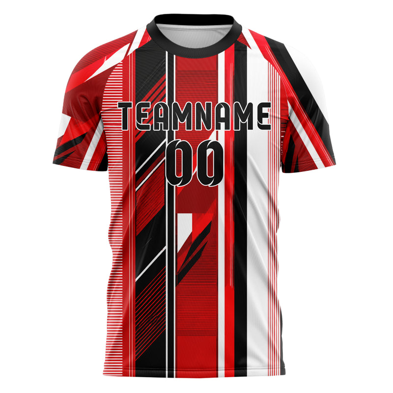 Rot lebendiges Streifen vertikale Baender Design 13-0074 individuelles Fußballtrikot front