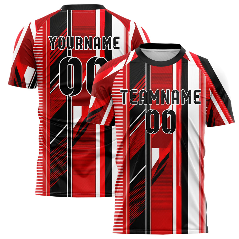 Rot lebendiges Streifen vertikale Baender Design 13-0074 individuelles Fußballtrikot main