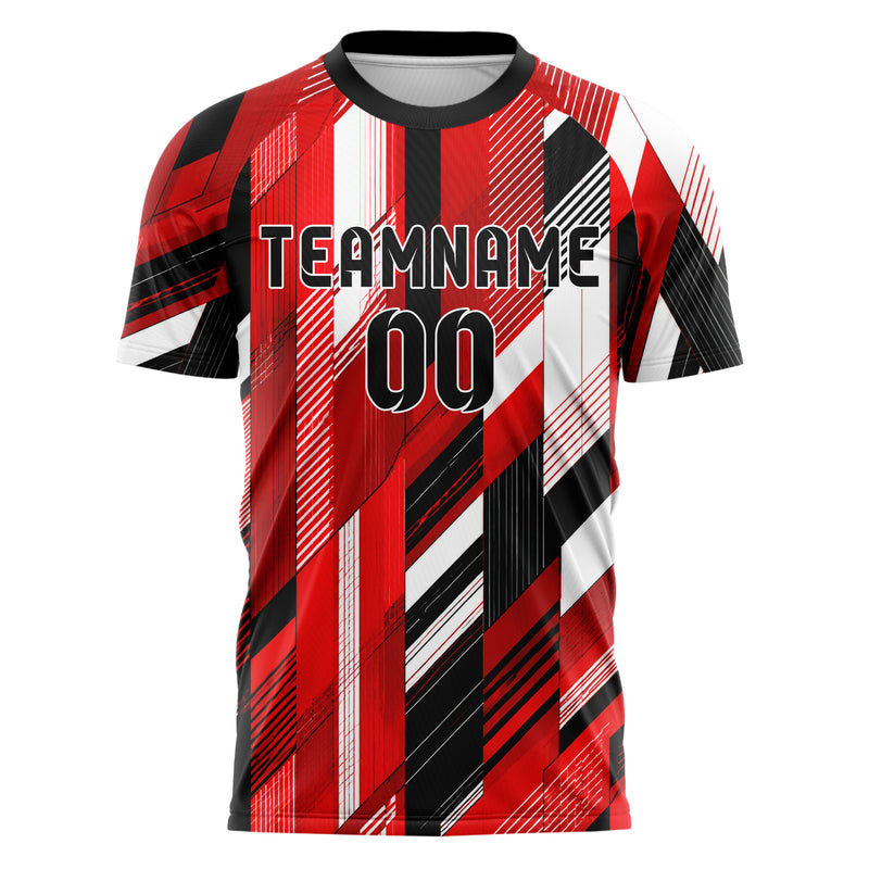 Rot lebendiges Streifen vertikale Baender Design 13-0086 individuelles Fußballtrikot front