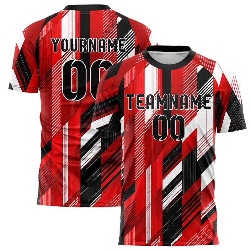 Rot lebendiges Streifen vertikale Baender Design 13-0086 individuelles Fußballtrikot main