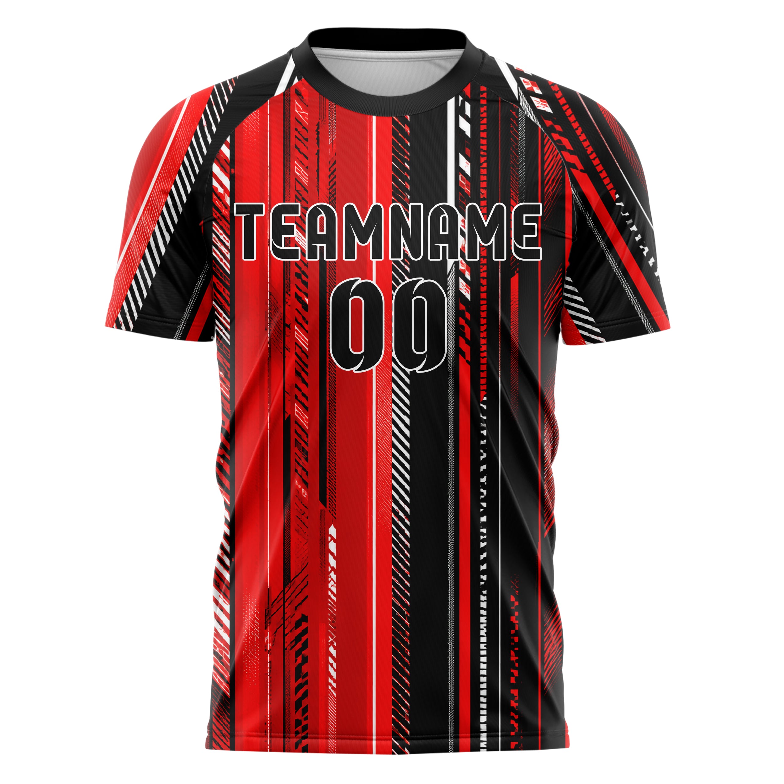 Rot lebendiges Streifen vertikale Baender Design 13-0122 individuelles Fußballtrikot front