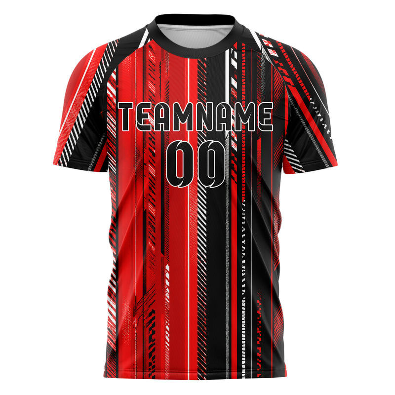 Rot lebendiges Streifen vertikale Baender Design 13-0122 individuelles Fußballtrikot front