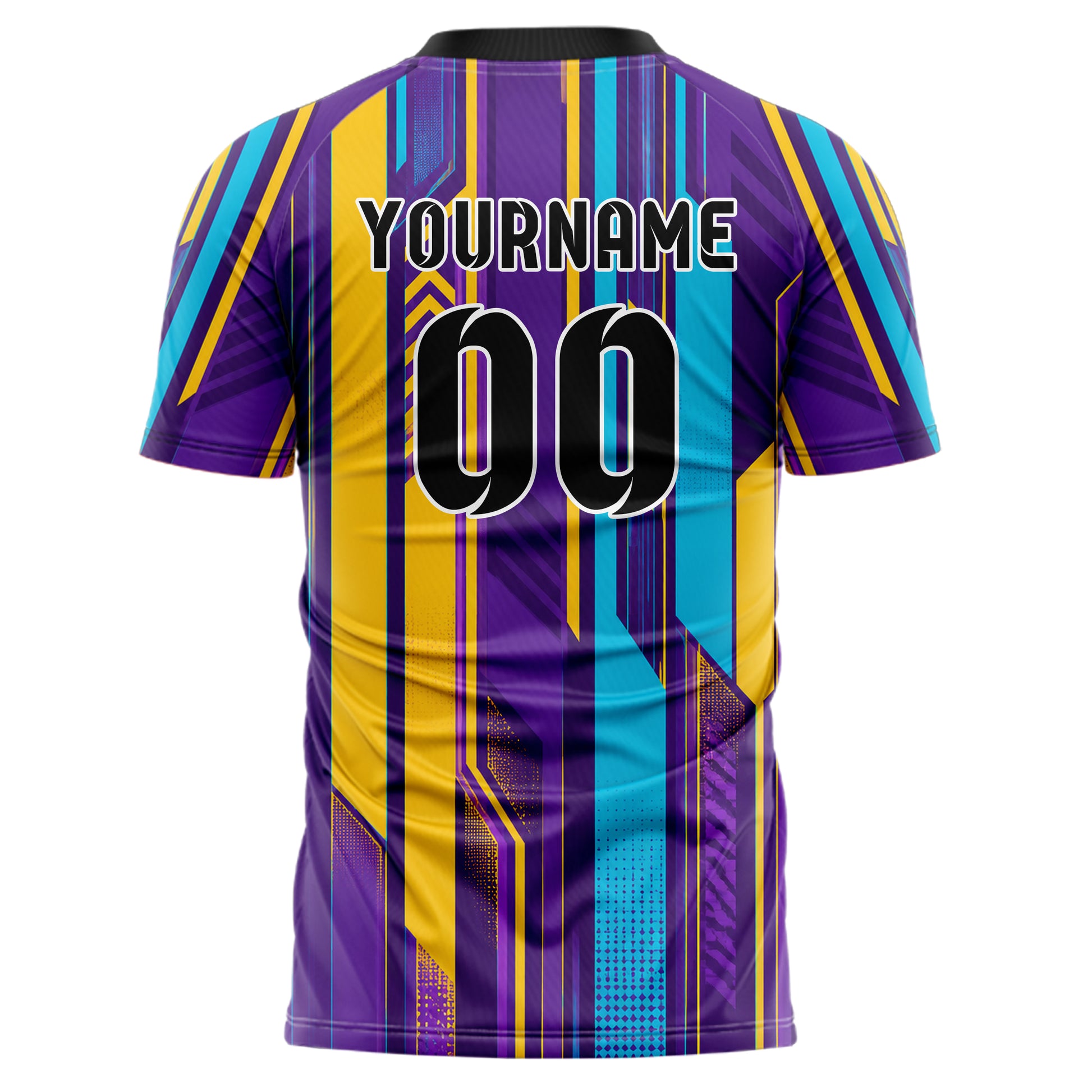 Lila lebendiges Streifen Streifen mit Polygon Akzenten Design 13-0137 individuelles Fußballtrikot back