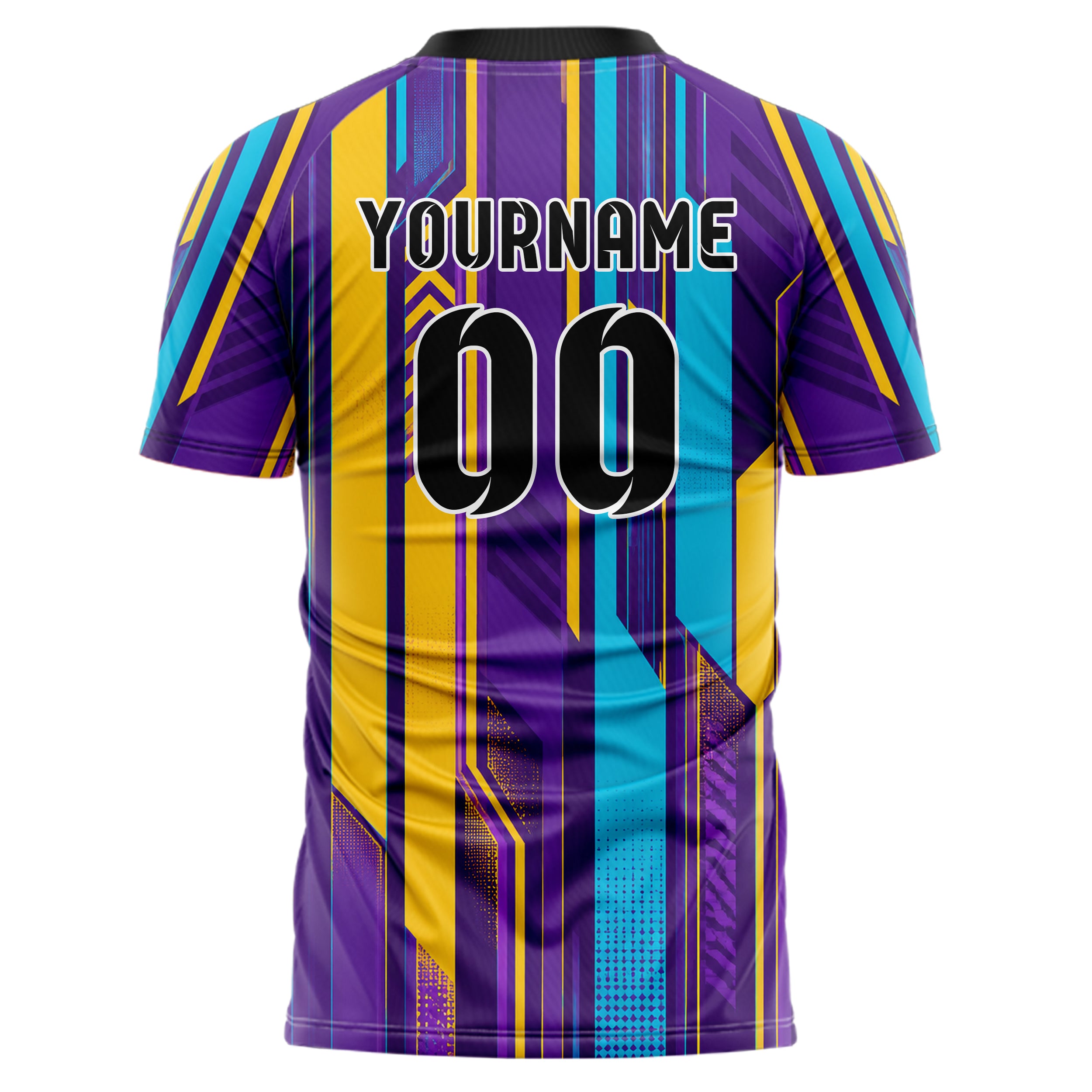 Lila lebendiges Streifen Streifen mit Polygon Akzenten Design 13-0137 individuelles Fußballtrikot back