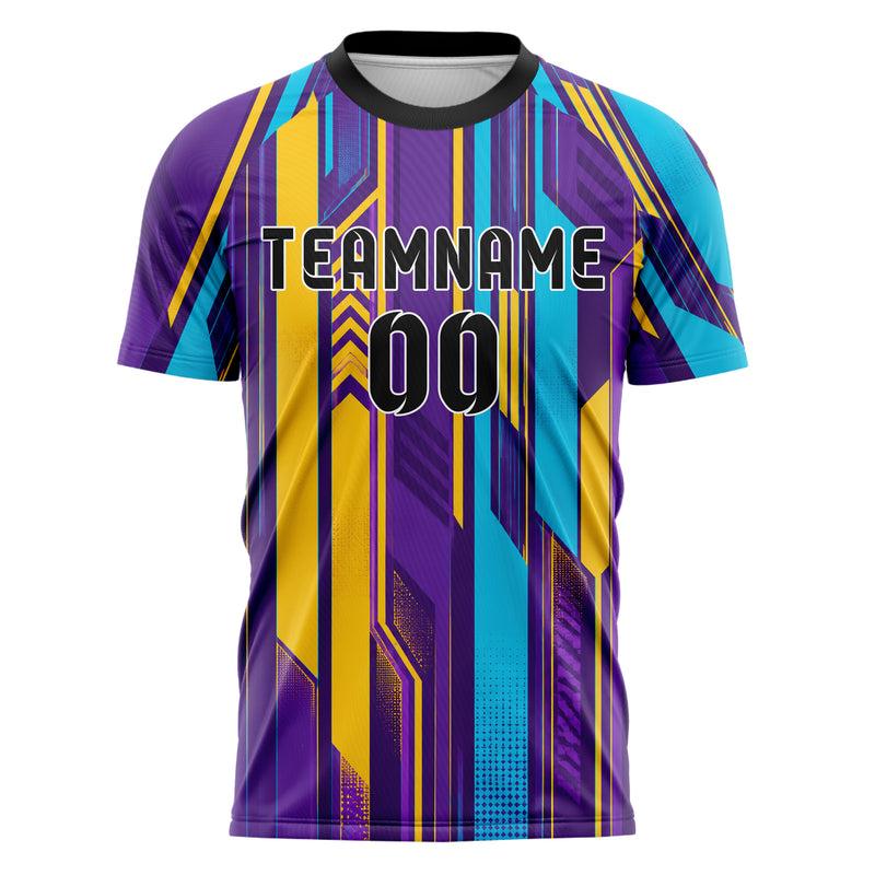 Lila lebendiges Streifen Streifen mit Polygon Akzenten Design 13-0137 individuelles Fußballtrikot front