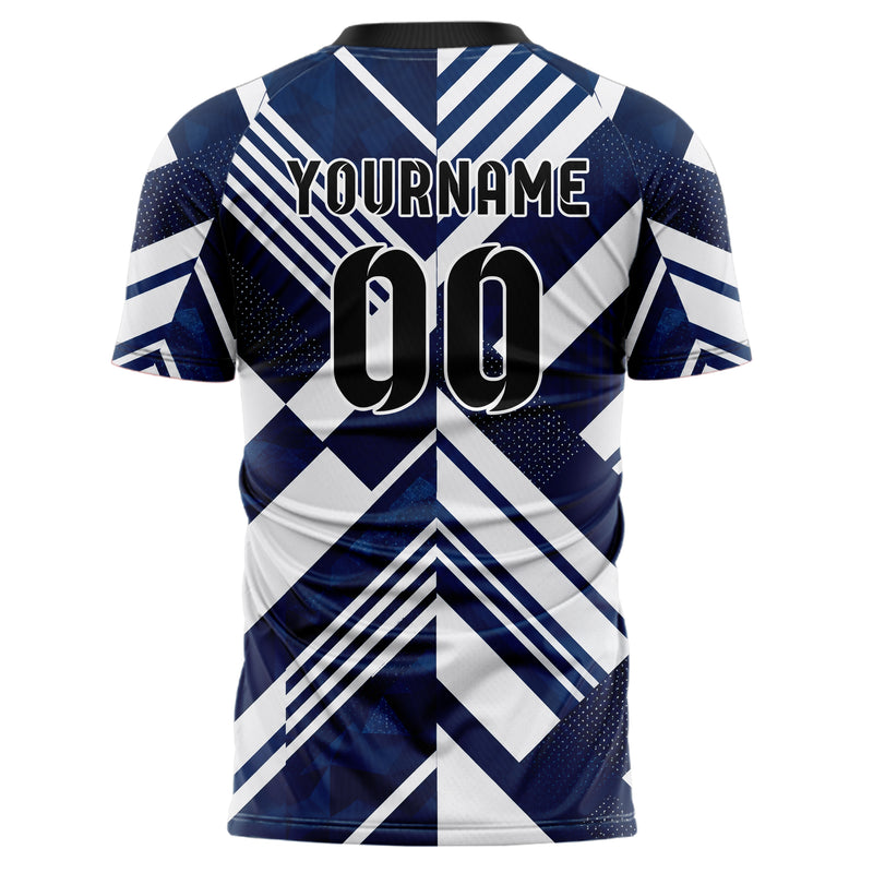 Marineblau klassisches Streifen interlocking diagonal Grid Design 13-0028 individuelles Fußballtrikot back