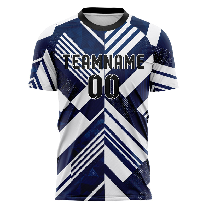 Marineblau klassisches Streifen interlocking diagonal Grid Design 13-0028 individuelles Fußballtrikot front