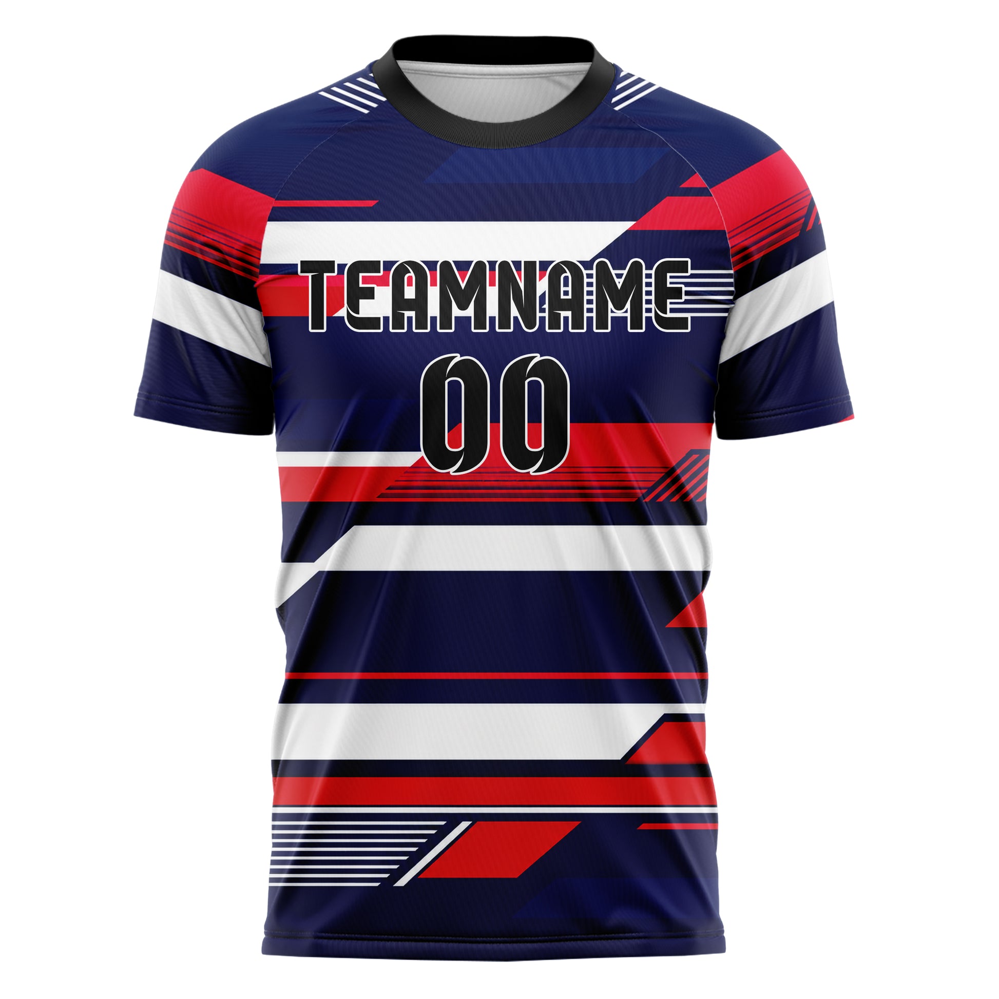 Marineblau klassisches Streifen Streifen mit Polygon Akzenten Design 13-0149 individuelles Fußballtrikot front