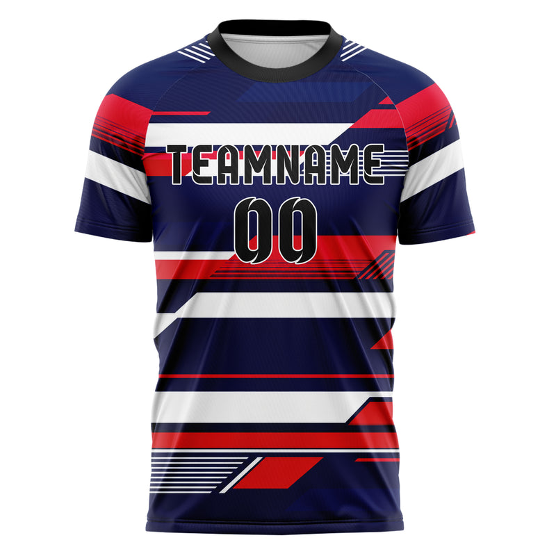 Marineblau klassisches Streifen Streifen mit Polygon Akzenten Design 13-0149 individuelles Fußballtrikot front