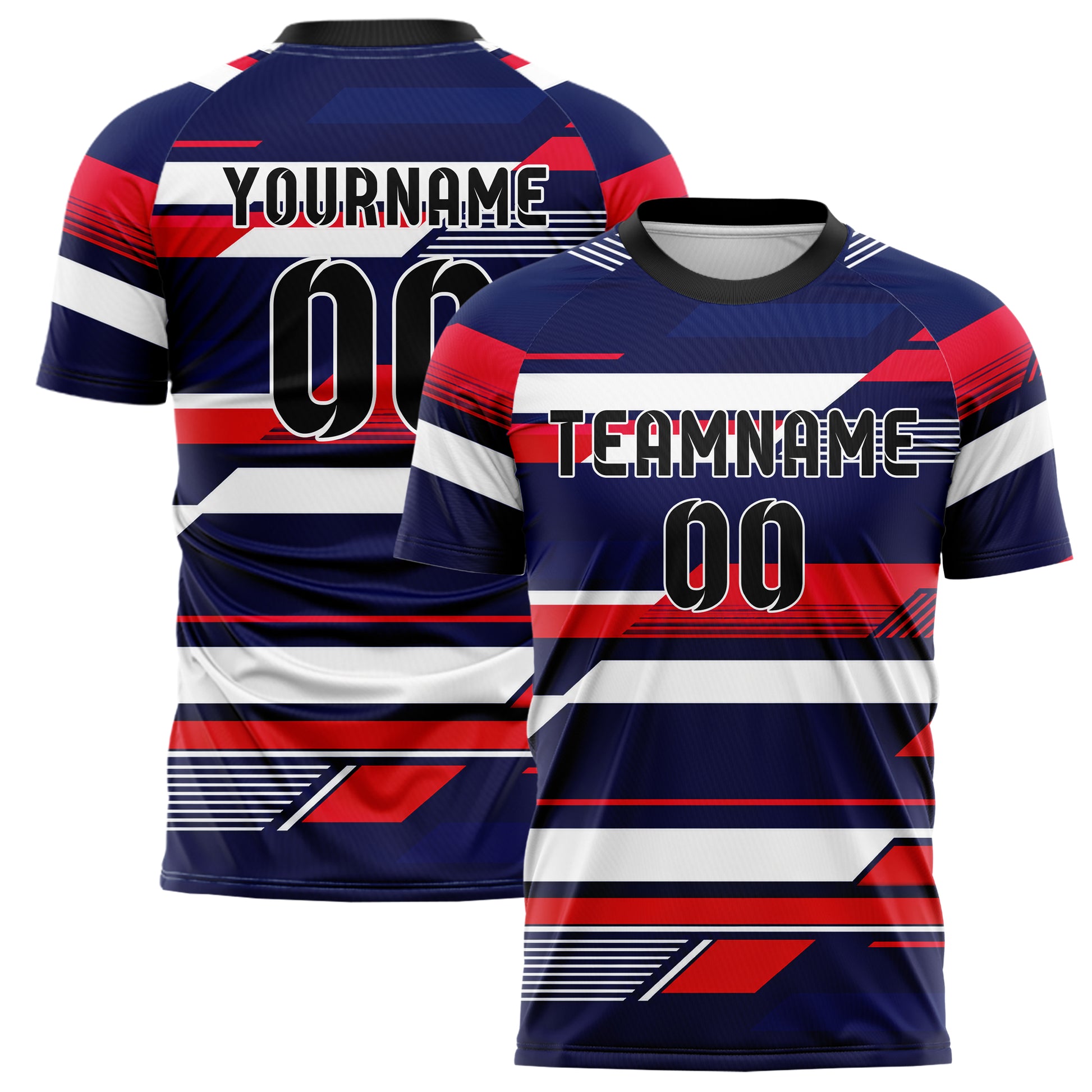 Marineblau klassisches Streifen Streifen mit Polygon Akzenten Design 13-0149 individuelles Fußballtrikot main