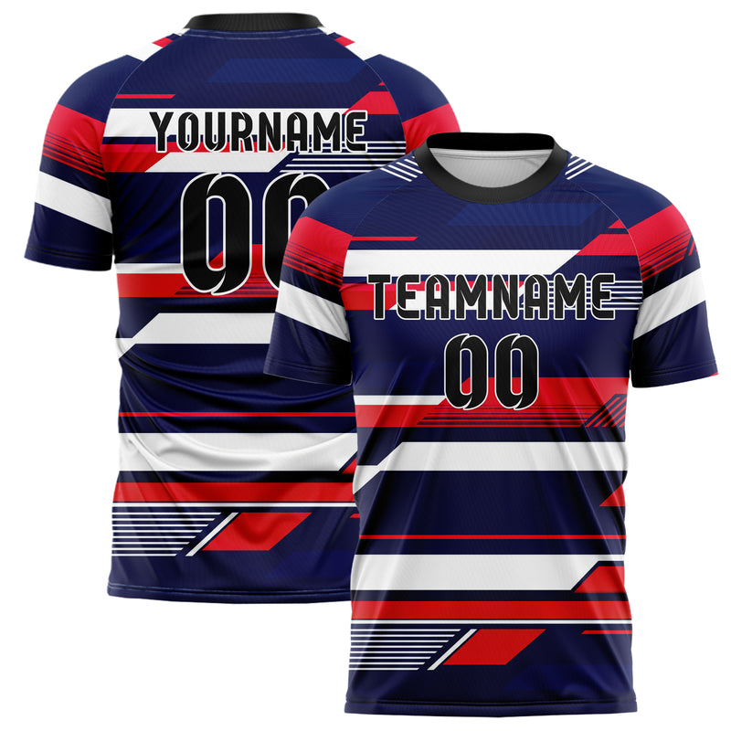 Marineblau klassisches Streifen Streifen mit Polygon Akzenten Design 13-0149 individuelles Fußballtrikot main