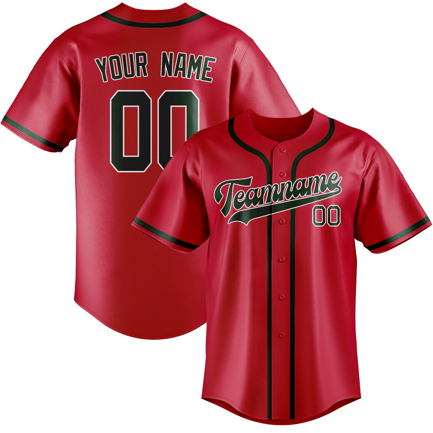 Benutzerdefiniertes Professionelles Rot Moosgrün Baseballtrikot