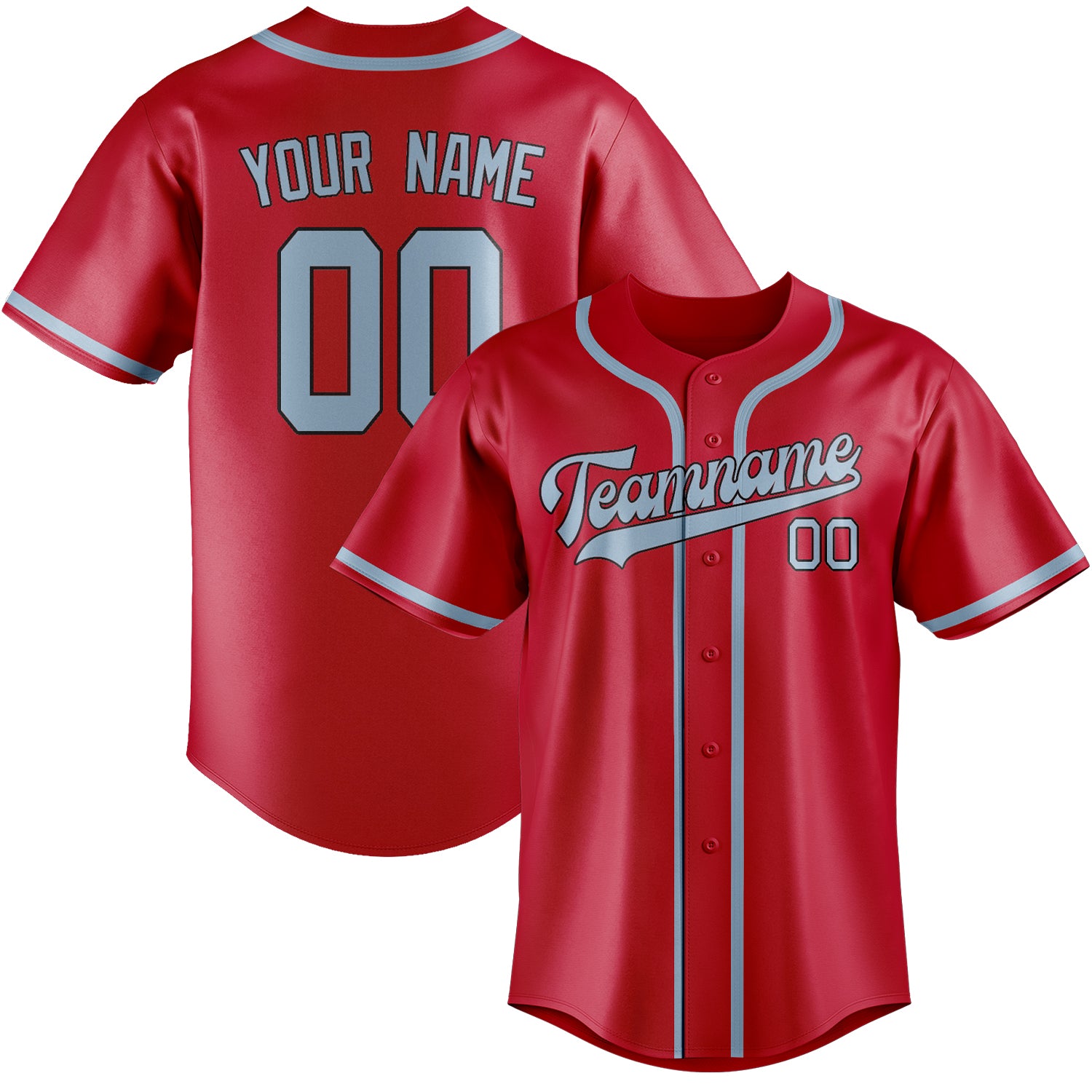 Benutzerdefiniertes Professionelles Rot Hellblau Baseballtrikot