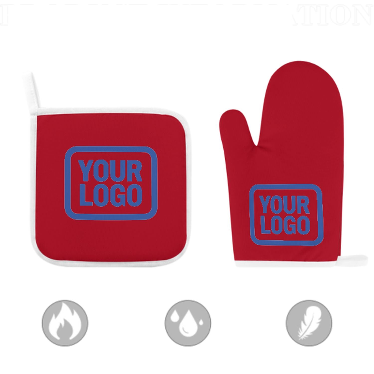 Maßgeschneidertes Rot  Himmelblau Topfhandschuh Set – 2-teilig