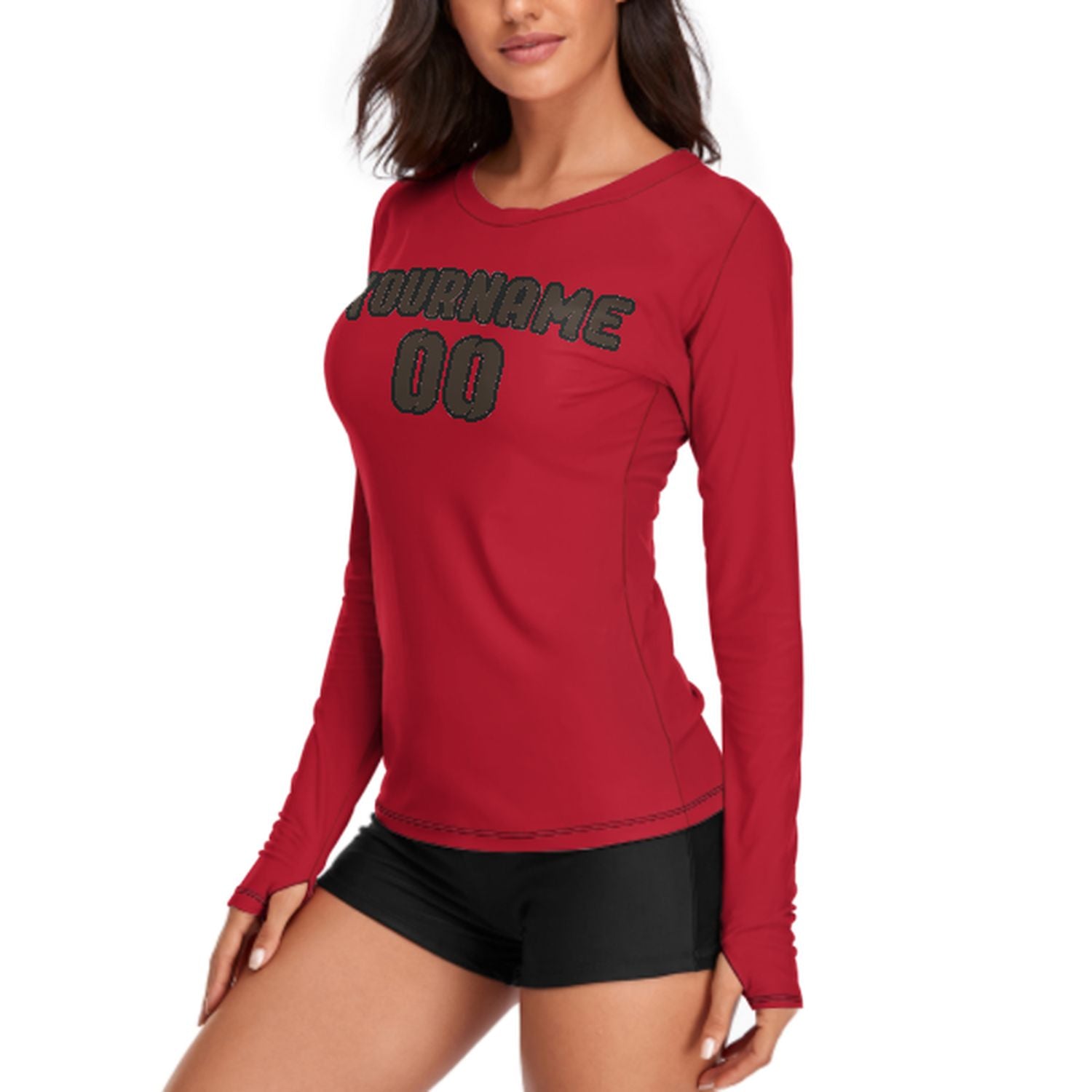 Maßgeschneidertes Rot Braun Damen Langarmshirt