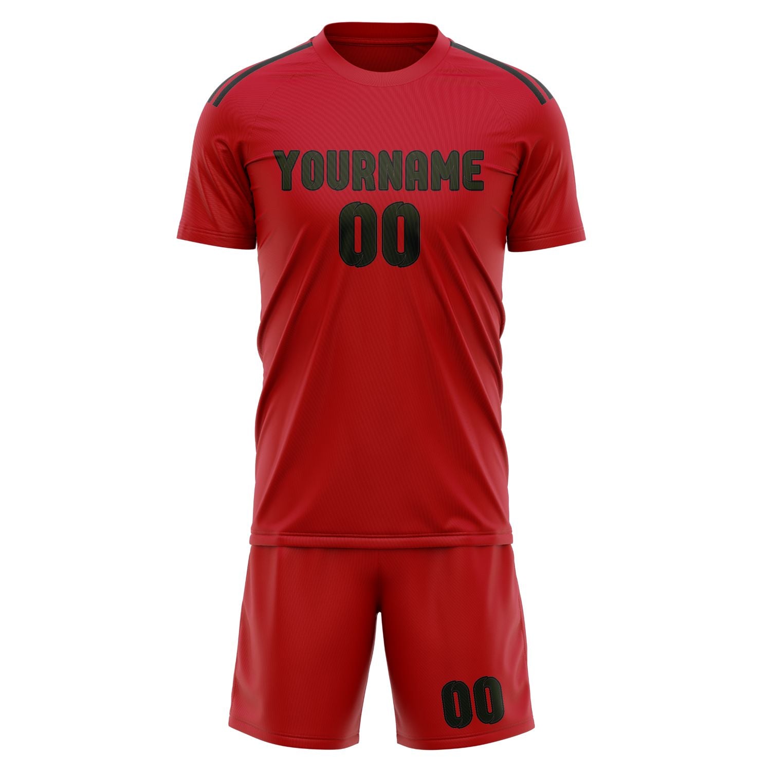 Maßgeschneidertes Professionelles Rot Dunkles Oliv Fußballtrikot-Set