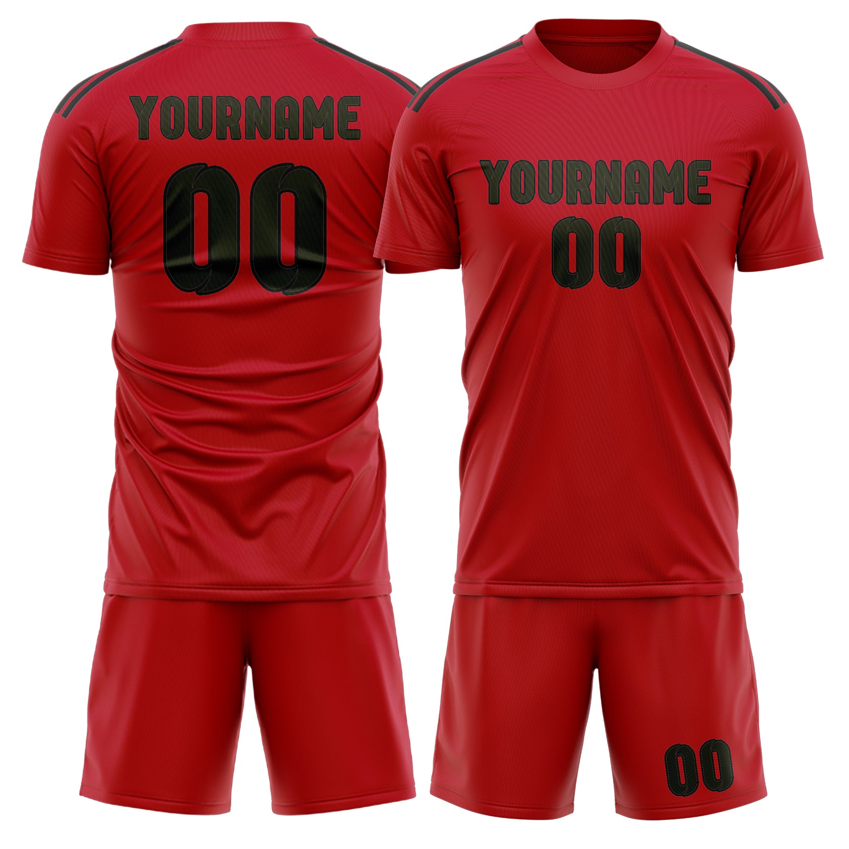 Maßgeschneidertes Professionelles Rot Dunkles Oliv Fußballtrikot-Set