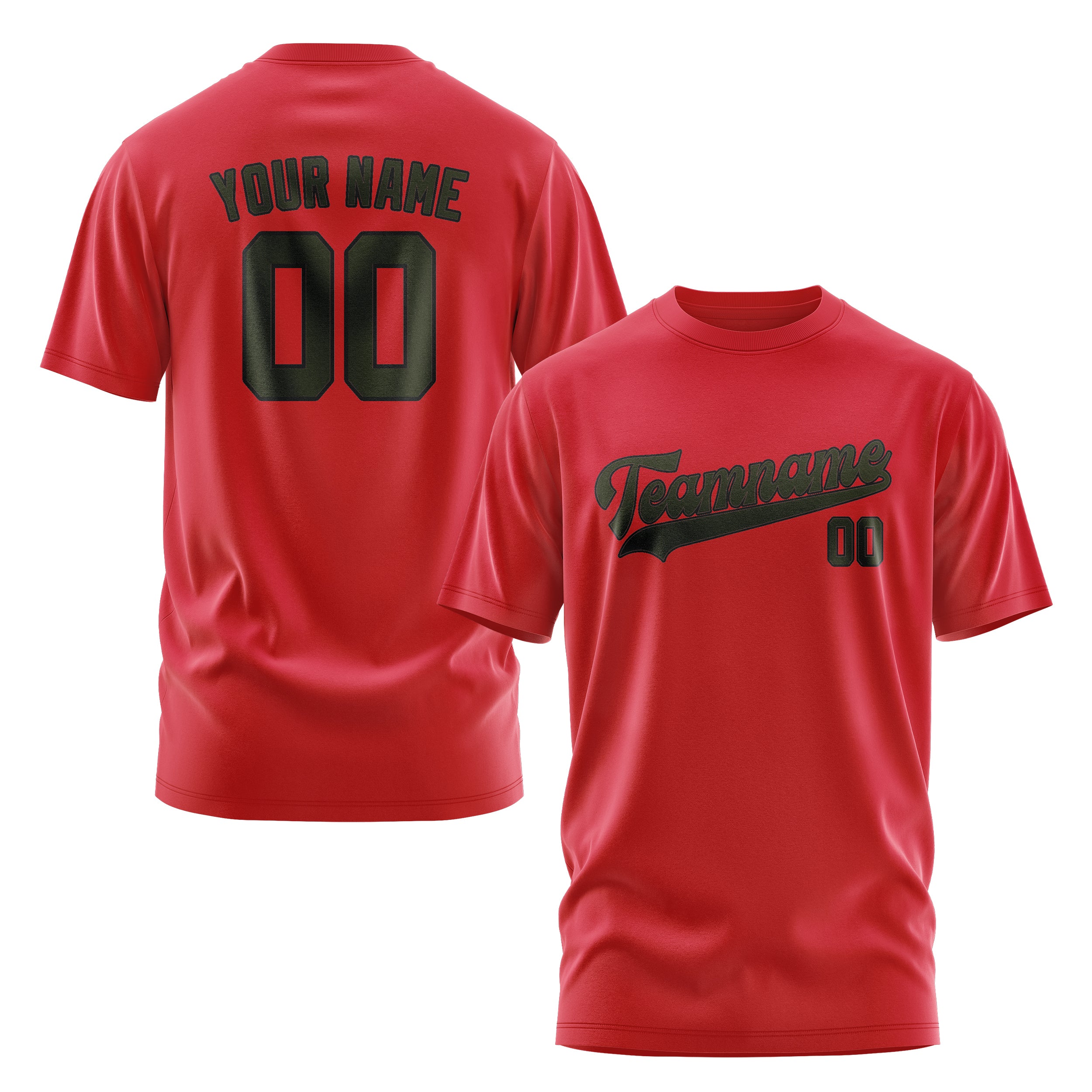Maßgeschneidertes Rot Dunkles Oliv T-Shirt