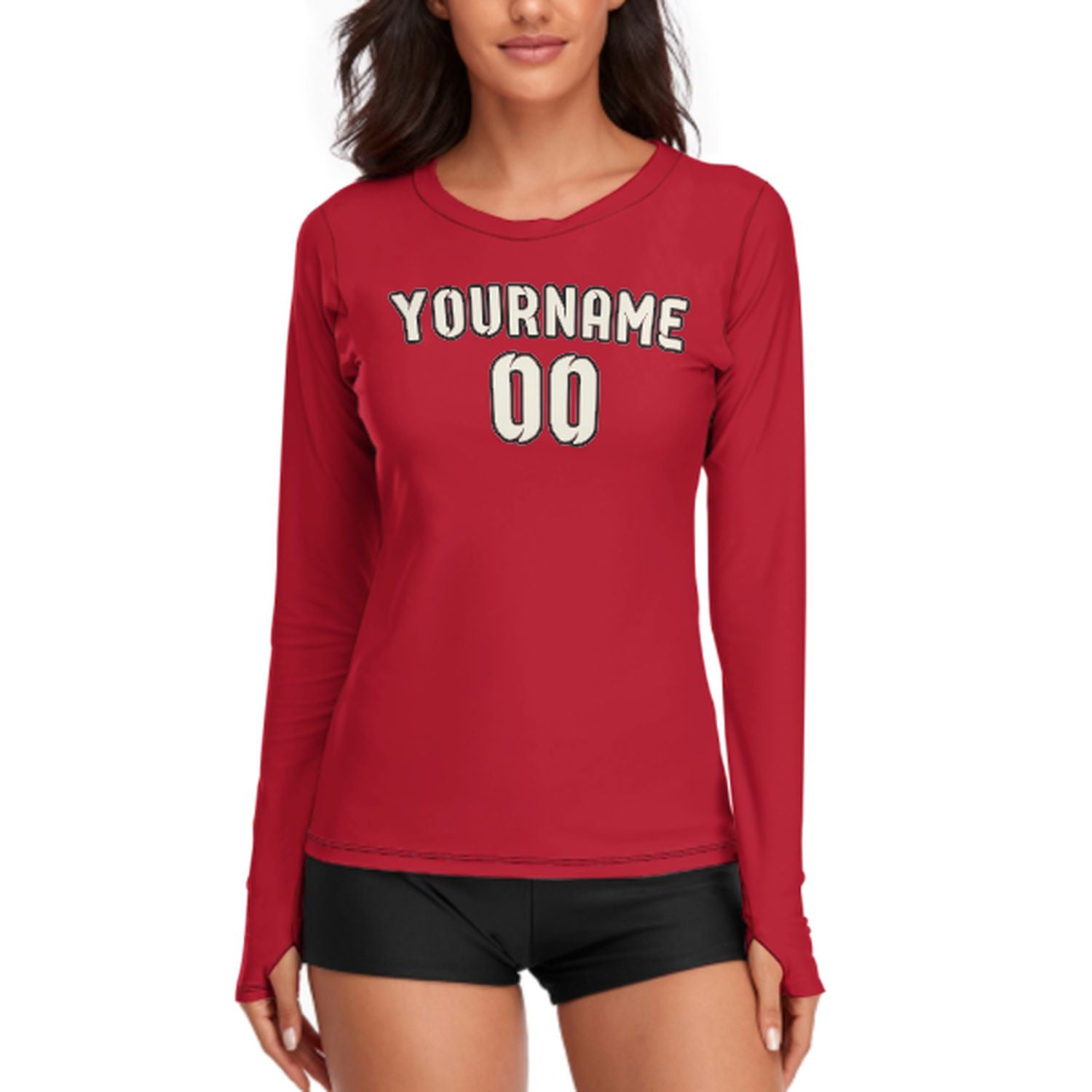 Maßgeschneidertes Rot Beige Damen Langarmshirt