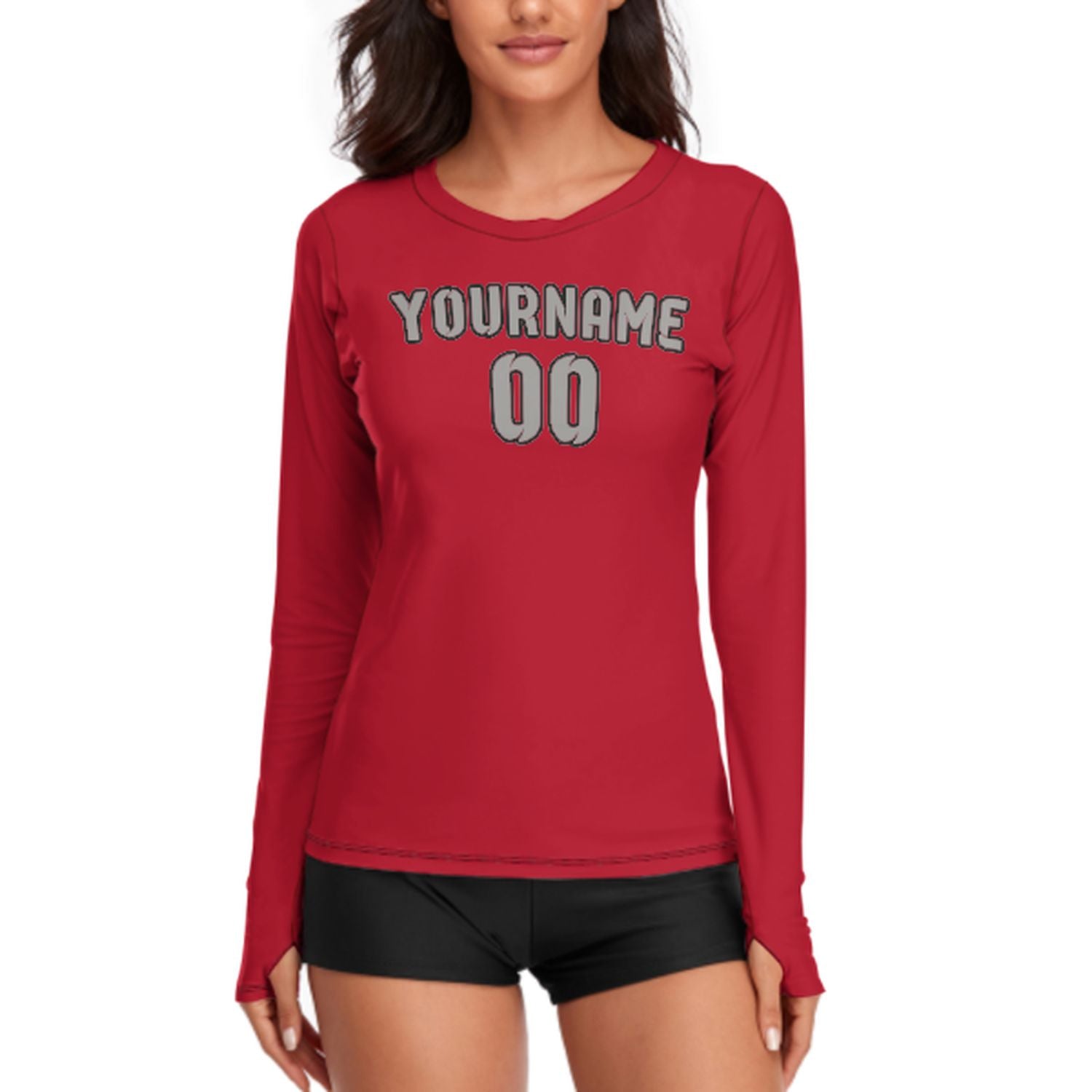 Maßgeschneidertes Rot Grau Damen Langarmshirt