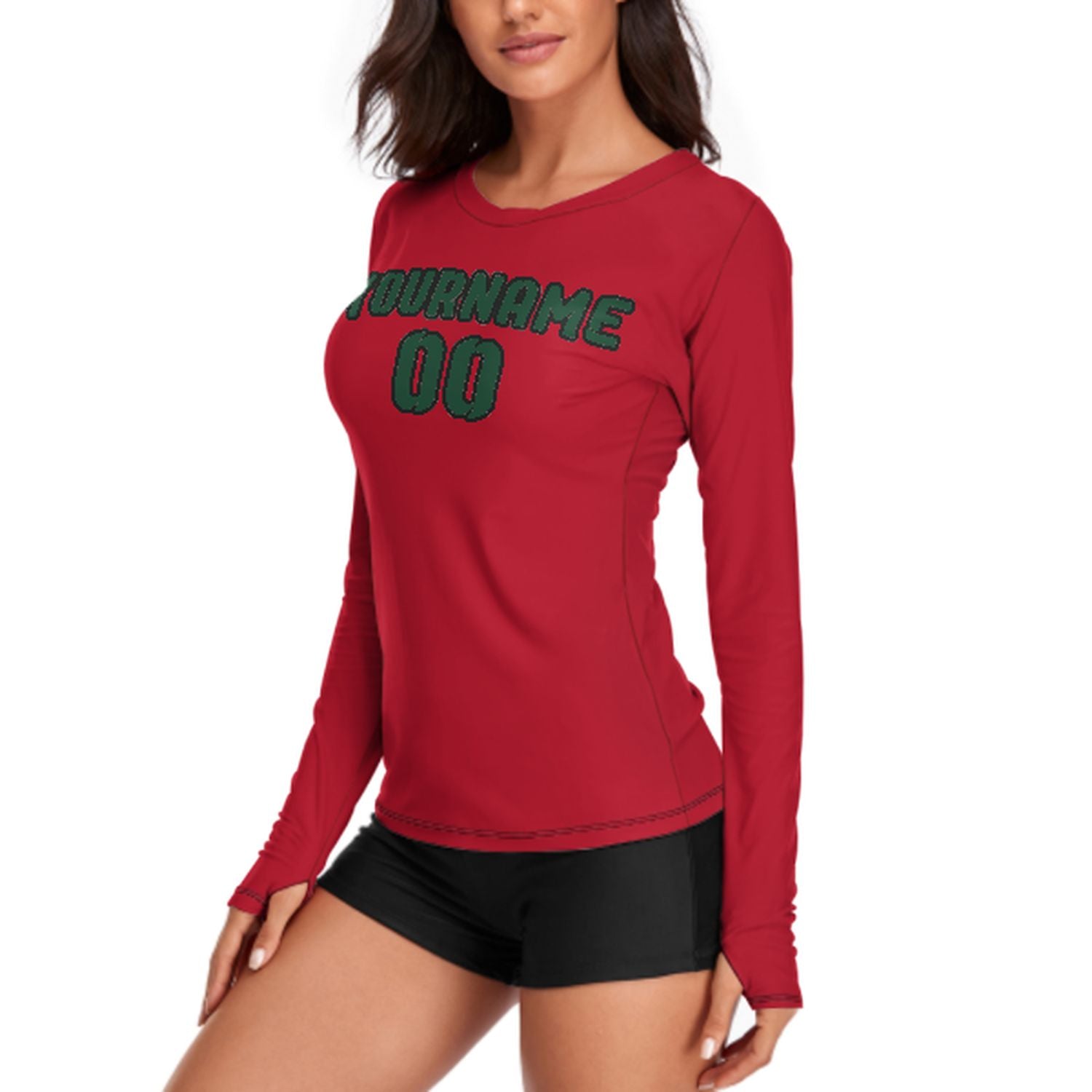 Maßgeschneidertes Rot Moosgrün Damen Langarmshirt