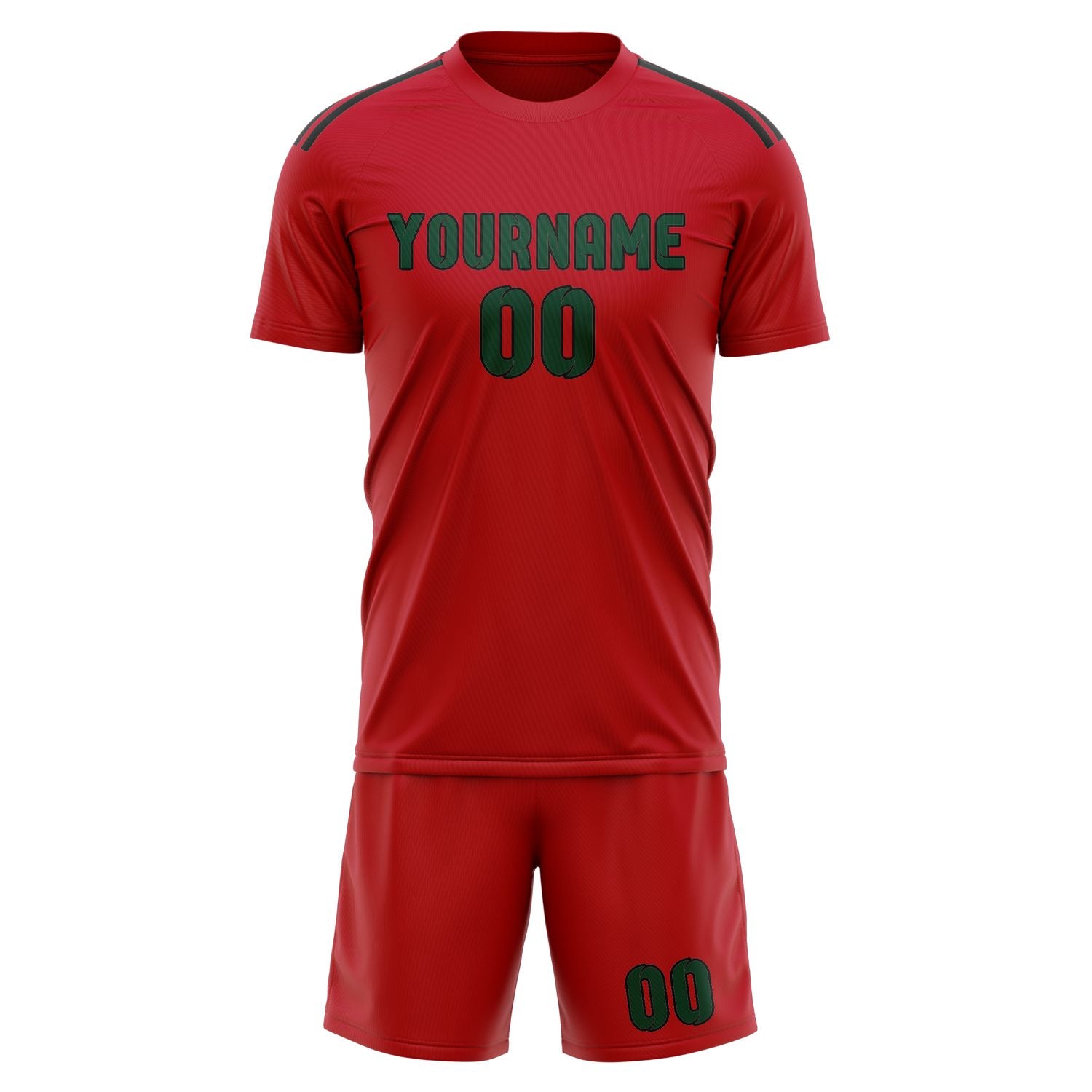 Maßgeschneidertes Professionelles Rot Moosgrün Fußballtrikot-Set