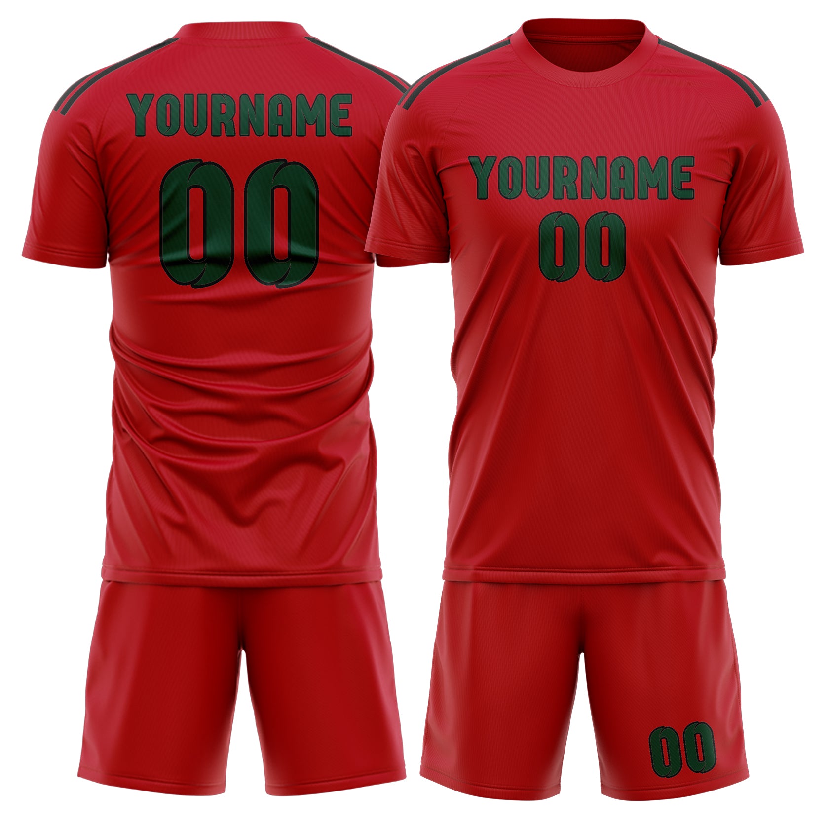 Maßgeschneidertes Professionelles Rot Moosgrün Fußballtrikot-Set